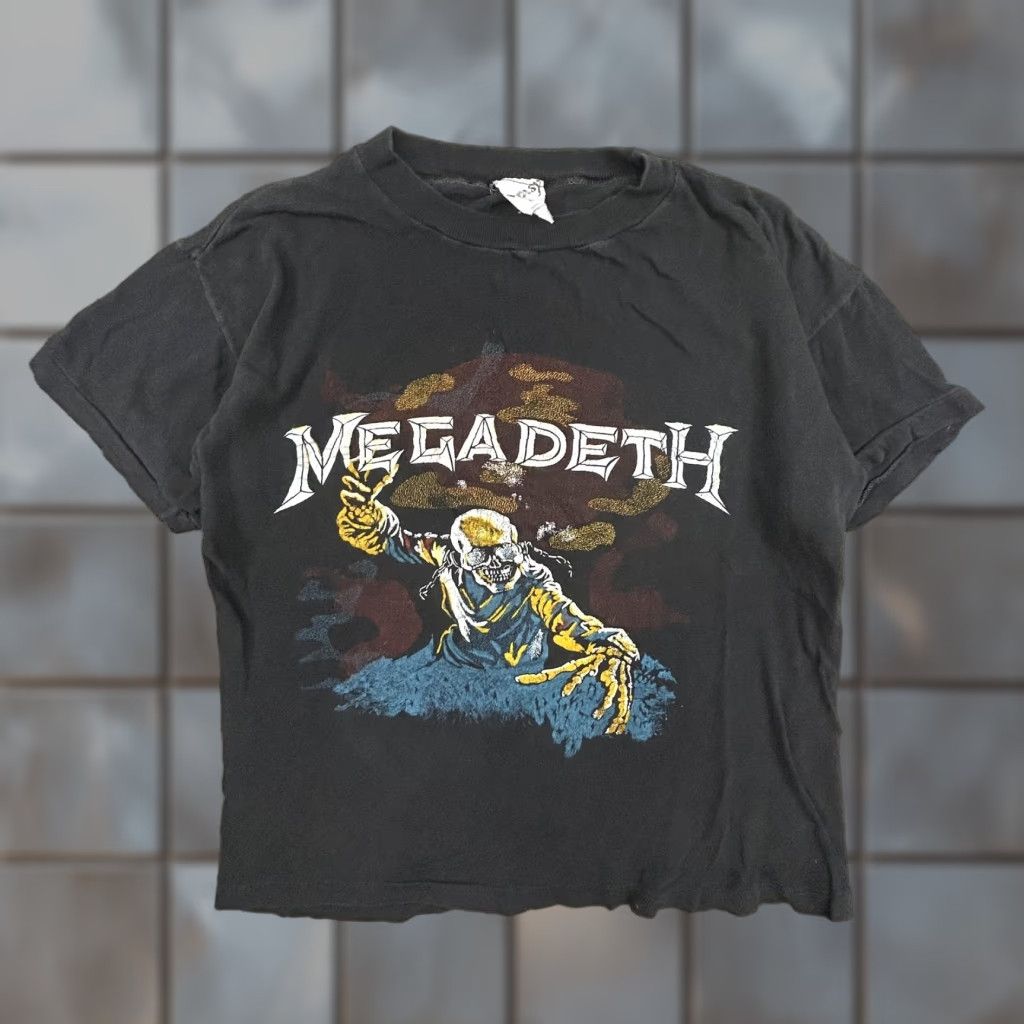 VINTAGE Megadeth Shirt Mens Small Band Metal Graphic Print 80s Distressed Black Cotton Crew Neck Short Sleeve 100% Cotton