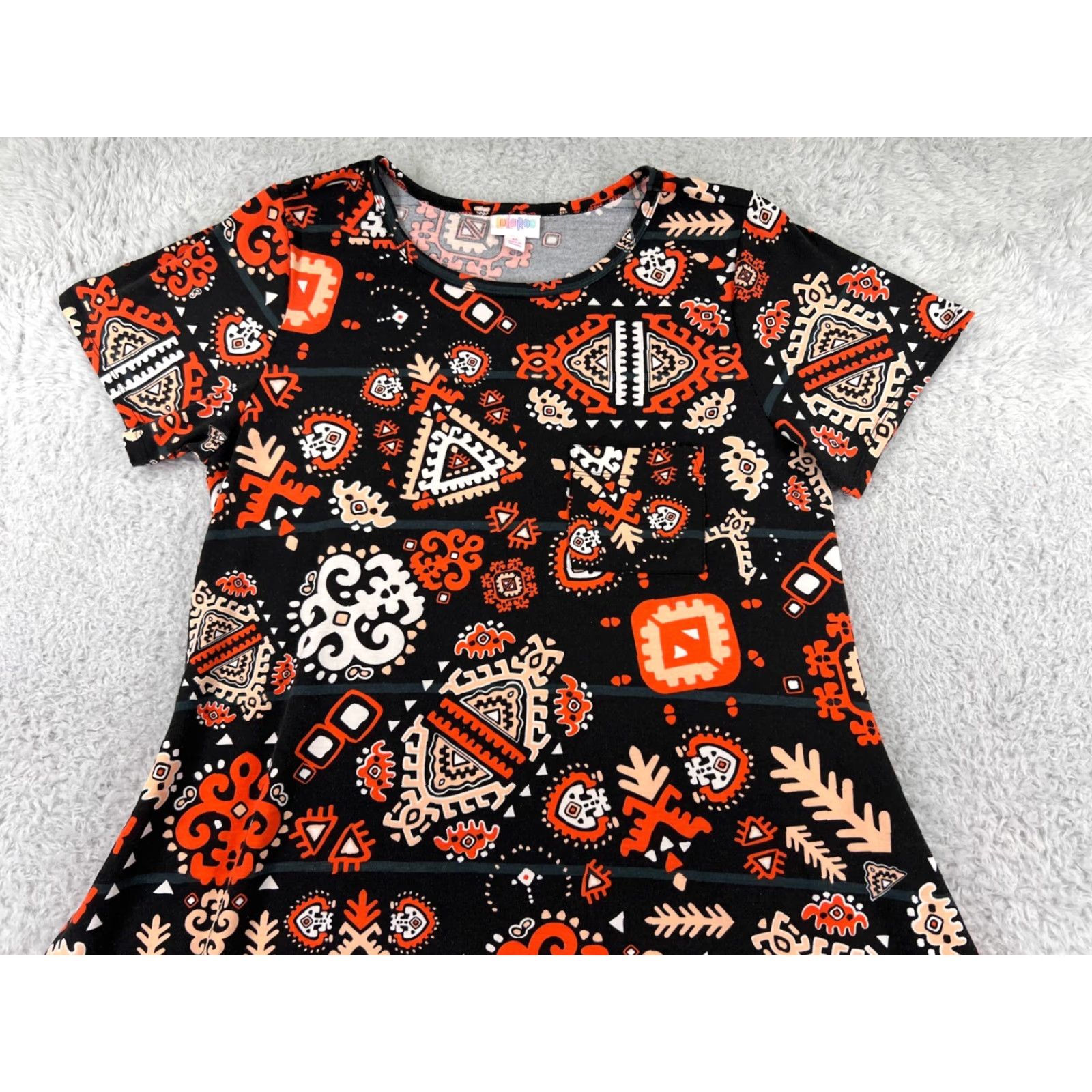 Vintage LuLaRoe Dress Womens M Black Orange Aztec Southwestern Polyester Blend Short Sleeve Round Neck Pullover Knee Length Vintage No Size M / US 6-8 / IT 42-44 - 5 Thumbnail