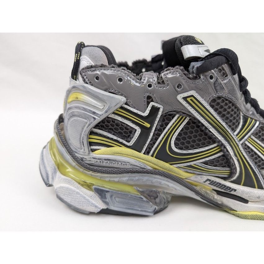 Balenciaga o1rshd1 Runner Mesh/Rubber/W Sneakers DK Grey/Yel/White Size US 10 / EU 43 - 4 Thumbnail
