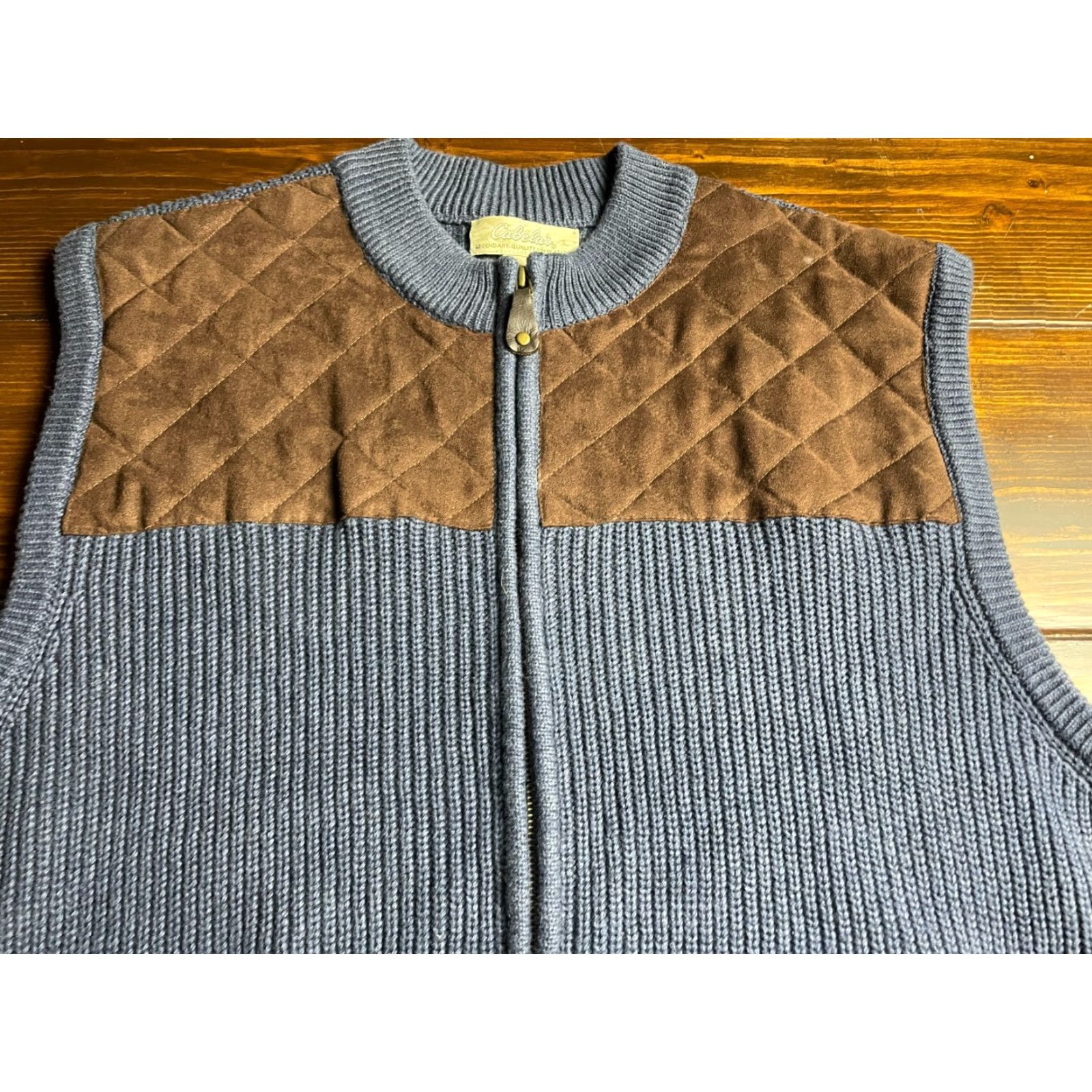 Vintage Cabela's Sweater Women's XL Full Zip Vest Suede Blue Brown Size XL Regular Fit Size XL / US 12-14 / IT 48-50 - 3 Thumbnail