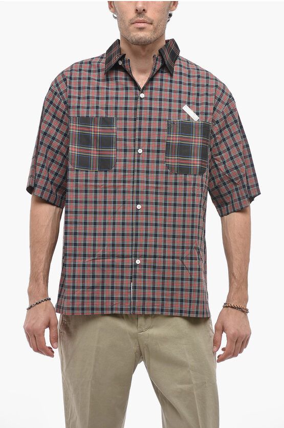 image of 4Sdesigns Plaid Checked Shirt With Silk Double Breast Pockets, Men's (Size Medium)