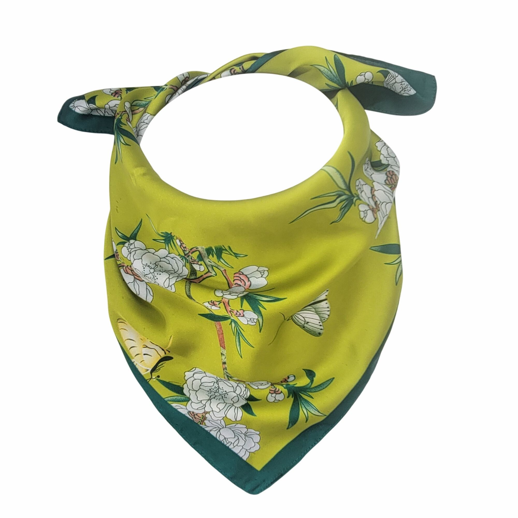 Other ⭐Luxury Elegant Bandana Silky Square Scarf Green FLOWER BUTT Size ONE SIZE - 3 Thumbnail