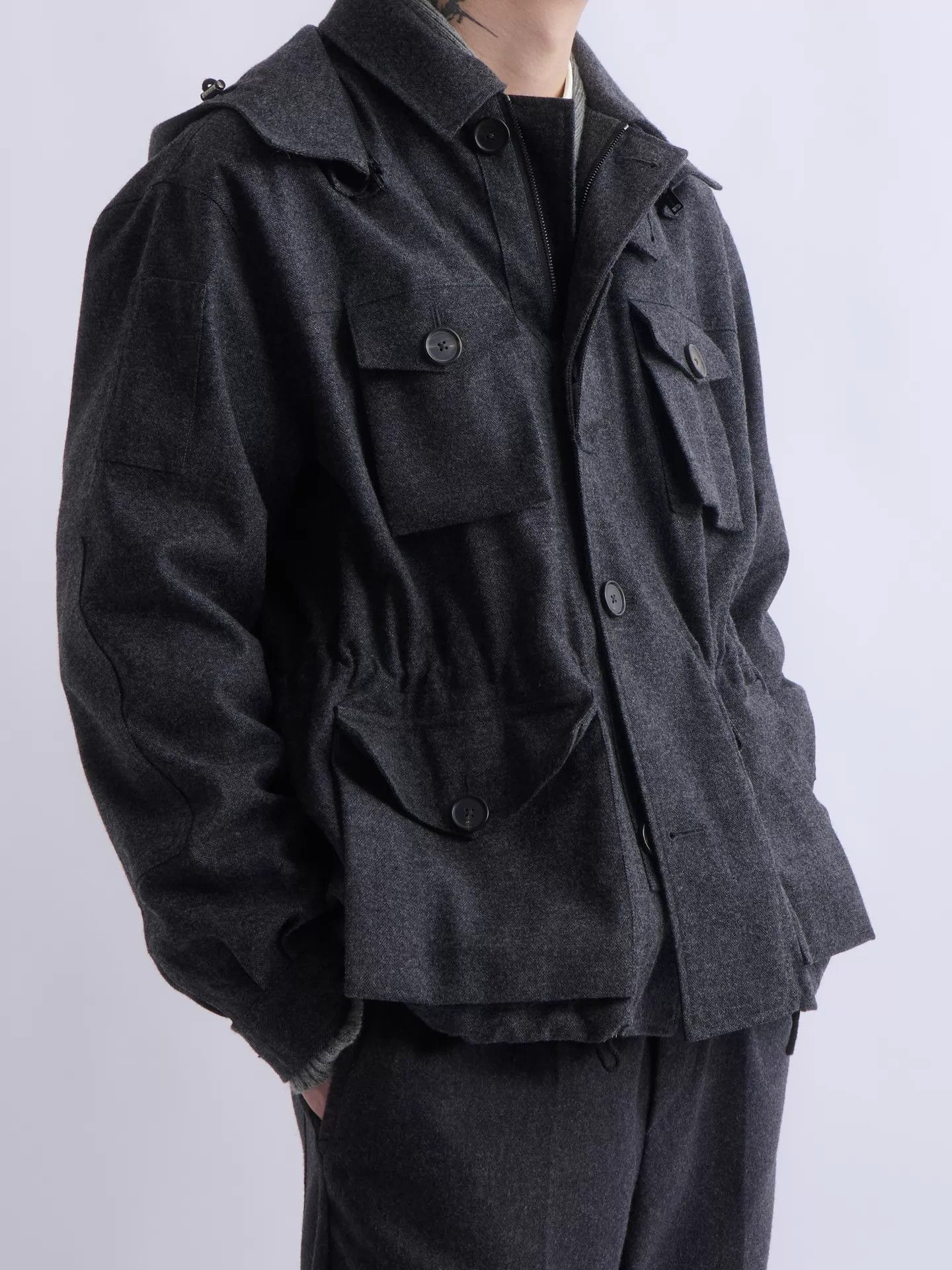 Raf Simons 00s JIL SANDER Raf Simons Gray Wool Hooded Jacket Size US L / EU 52-54 / 3 - 3 Thumbnail
