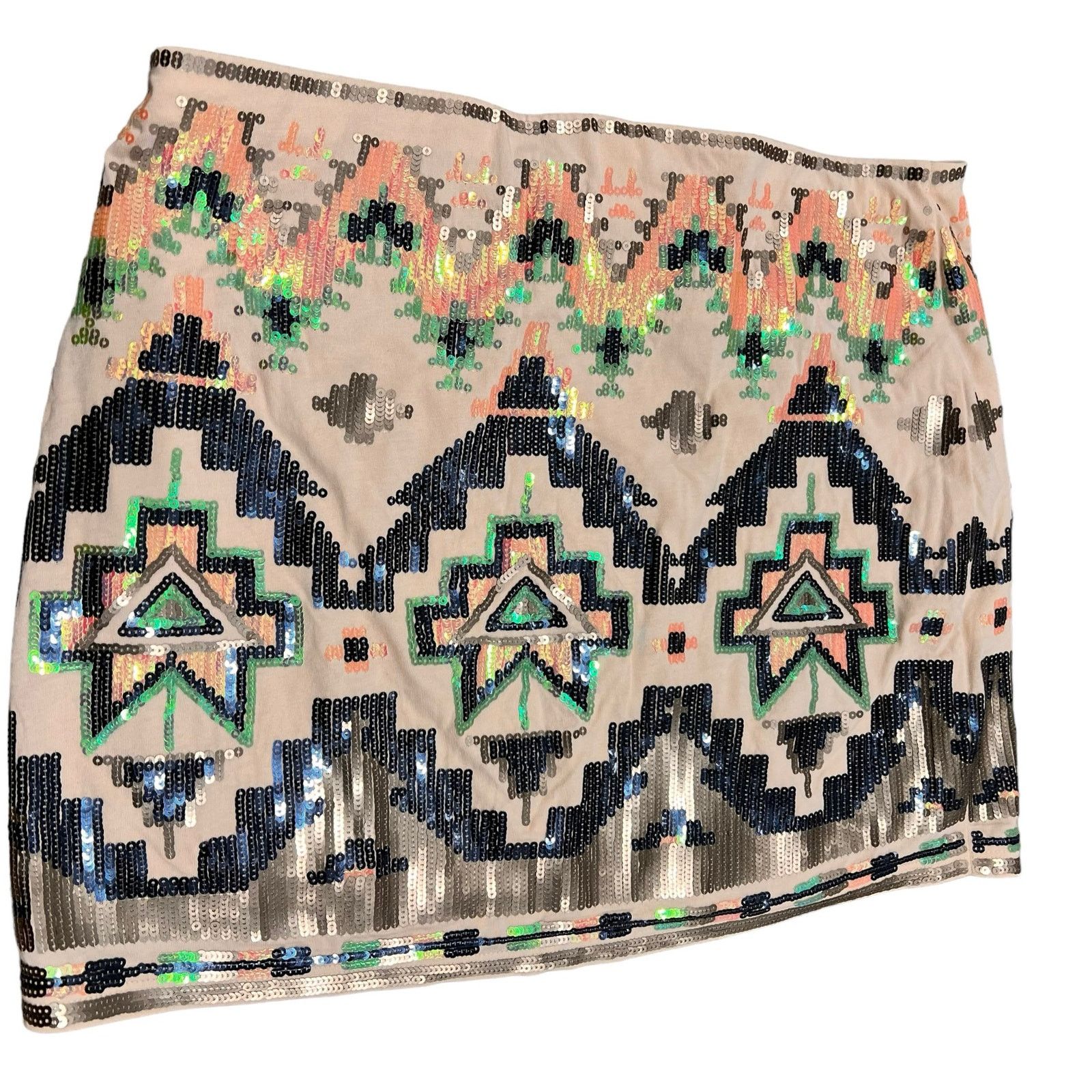 Express EXPRESS Ivory Aztec Sequin pull up Mini Skirt Size M Size 34" / US 12 / IT 48 - 2 Thumbnail