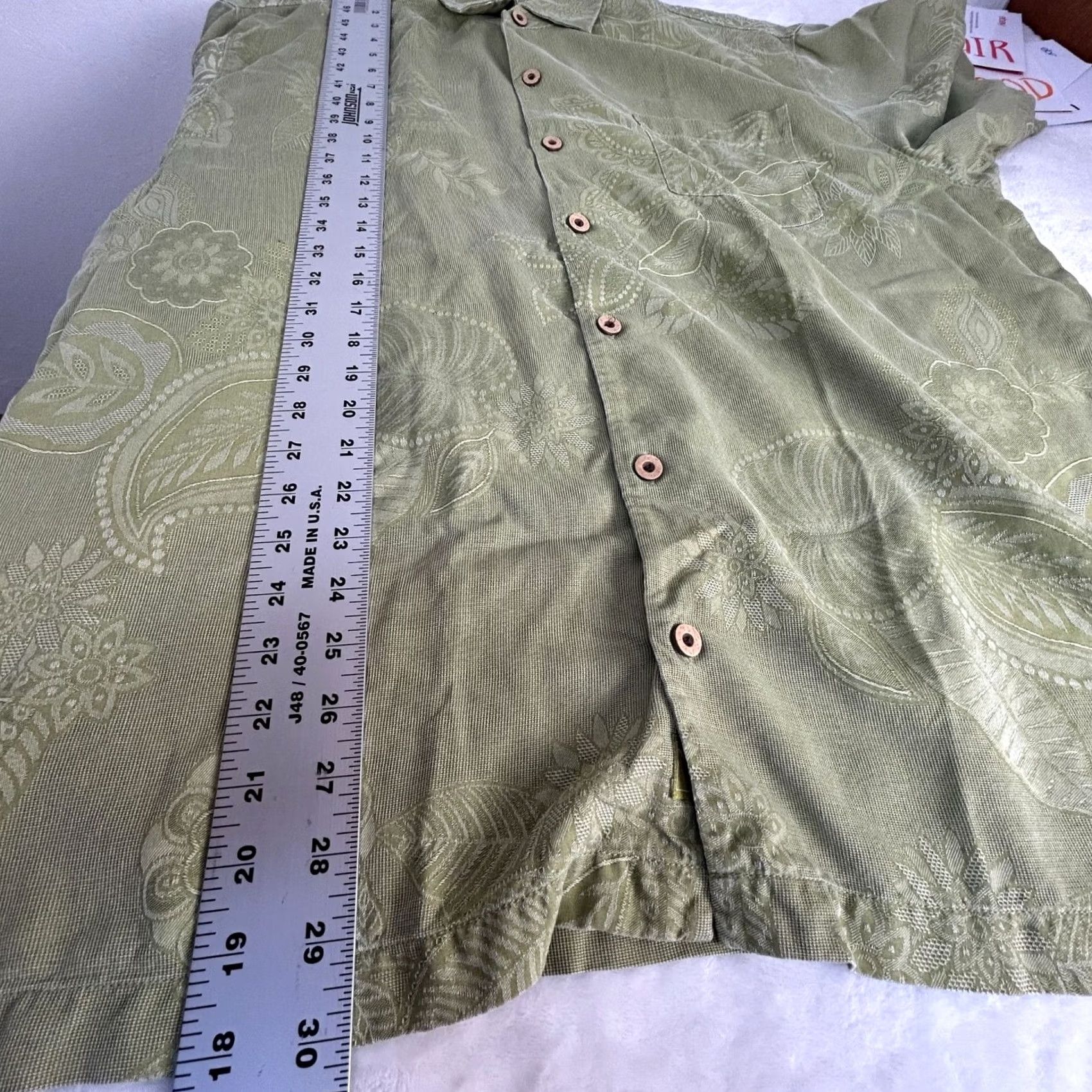 Tommy Bahama Tommy Bahama Mens Green Jacquard Floral Hawaiian Short Sleeve Button-Up Shirt XL Size US XL / EU 56 / 4 - 7 Thumbnail