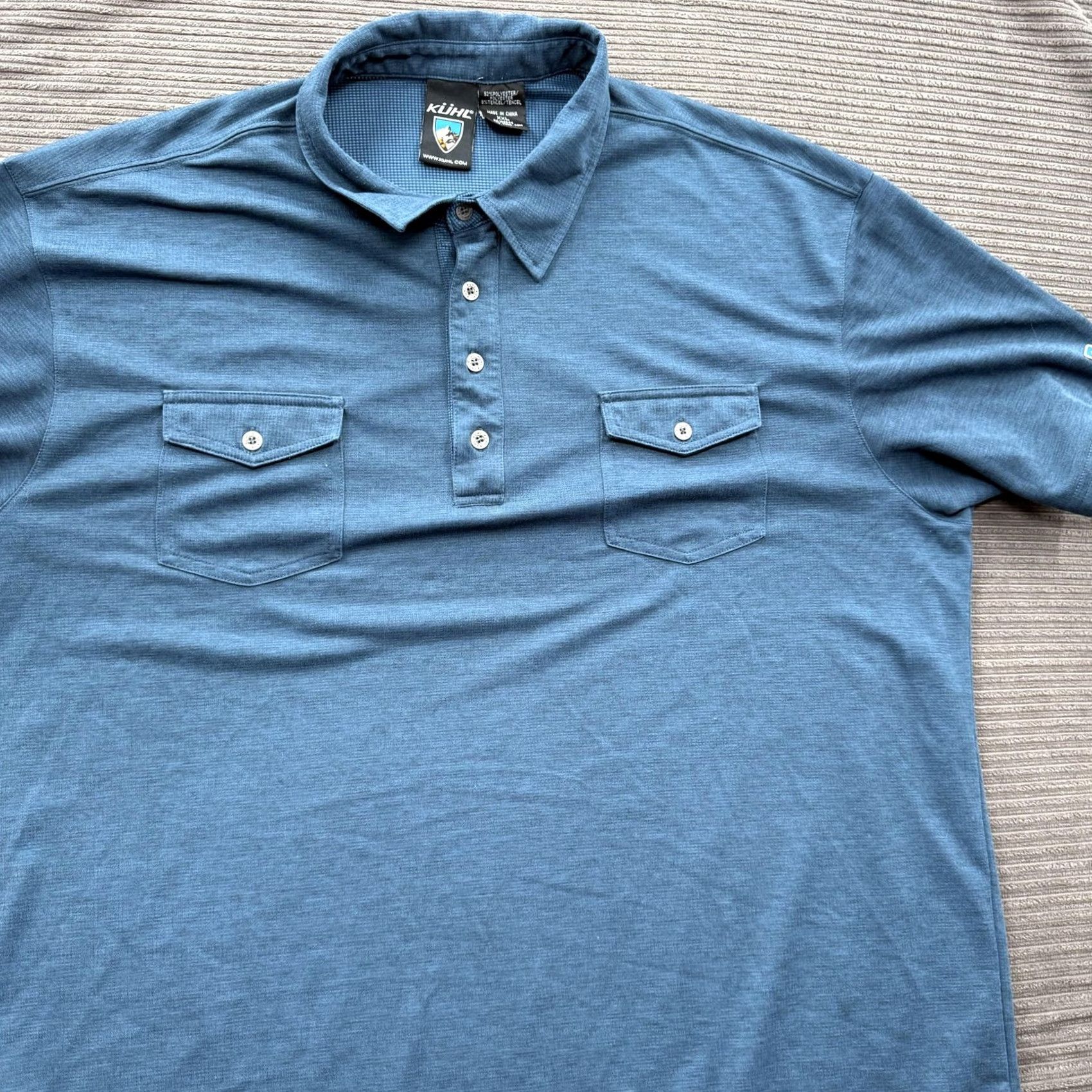 Vintage KÜHL Shirt Mens 2XL Blue Performance Short Sleeve Polo Hiking Pockets Outdoor breathable lightweight moisture-wicking Size US XXL / EU 58 / 5 - 8 Thumbnail
