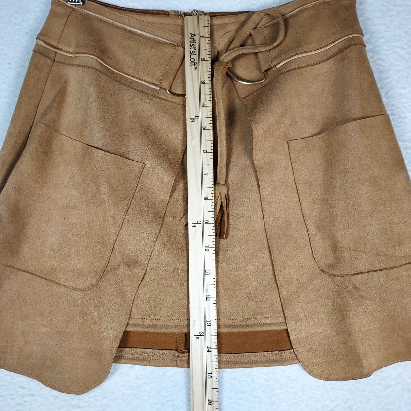 Vintage Pink Lilly Skirt S Brown Faux Suede Wrap Mini Tasseled Western Boho Women’s Short Size 28" / US 6 / IT 42 - 2 Thumbnail