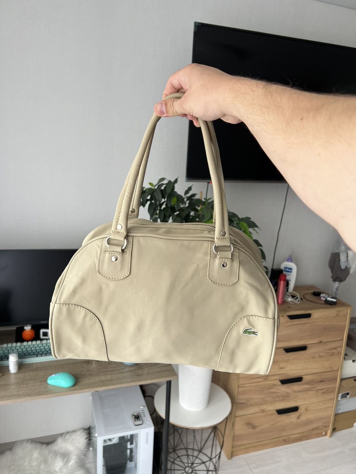 Lacoste 🐊Y2K Lacoste Vintage Bowling Bag Beige Green Croc 2000s Size ONE SIZE - 2 Thumbnail