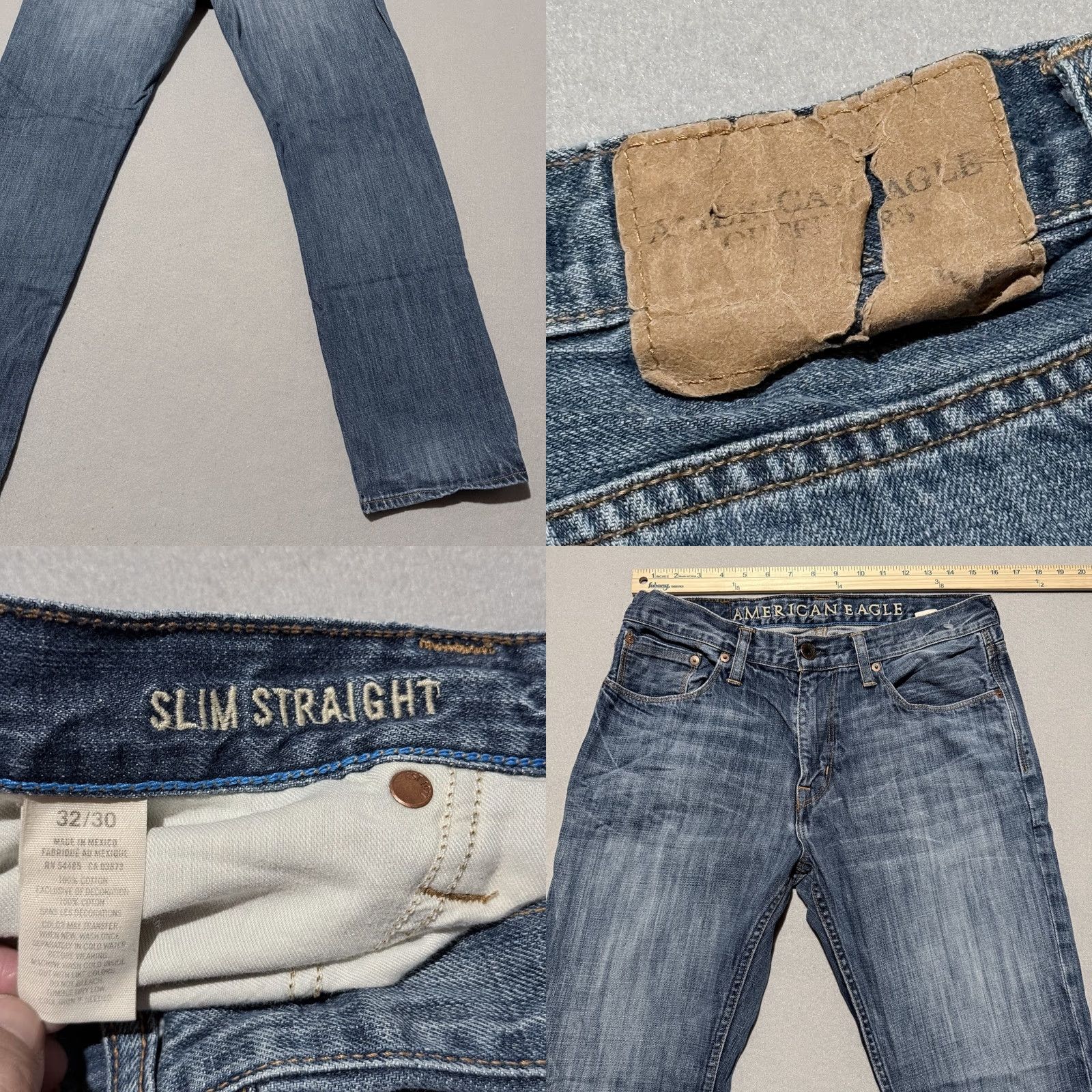 American Eagle Outfitters American Eagle Jeans Men Blue Slim Straight 32x30 Distressed Medium Wash Denim 5-Pocket Metrics Size US 32 / EU 48 - 8 Thumbnail