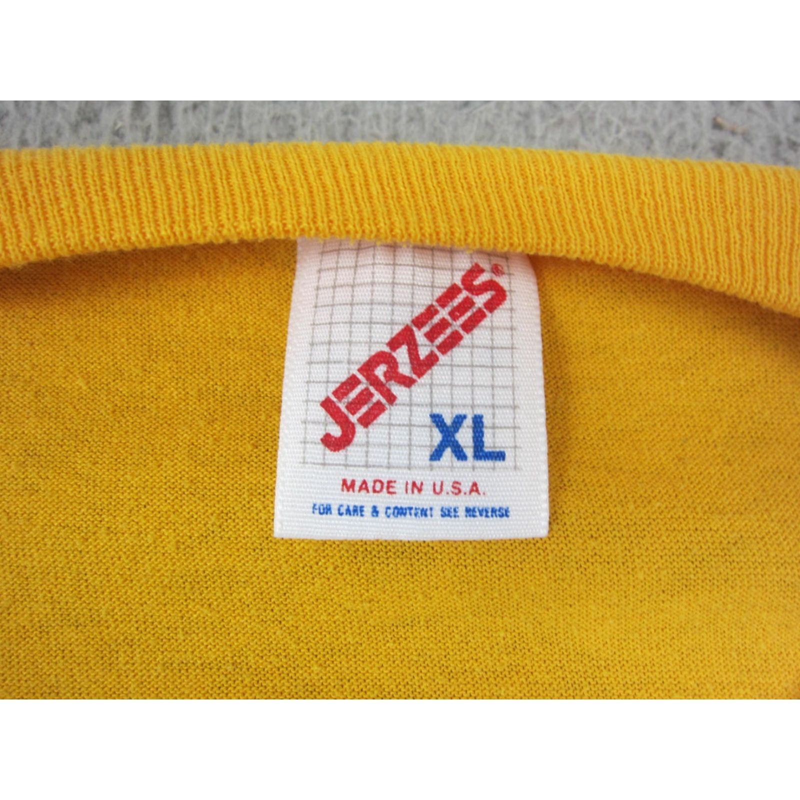 Jerzees VINTAGE Jerzees Riverdale Shirt Mens XL Yellow Cotton Crew Neck Short Sleeve Logo 80s Made in USA Rams City Classic Outdoor All Seasons Size US XL / EU 56 / 4 - 4 Thumbnail