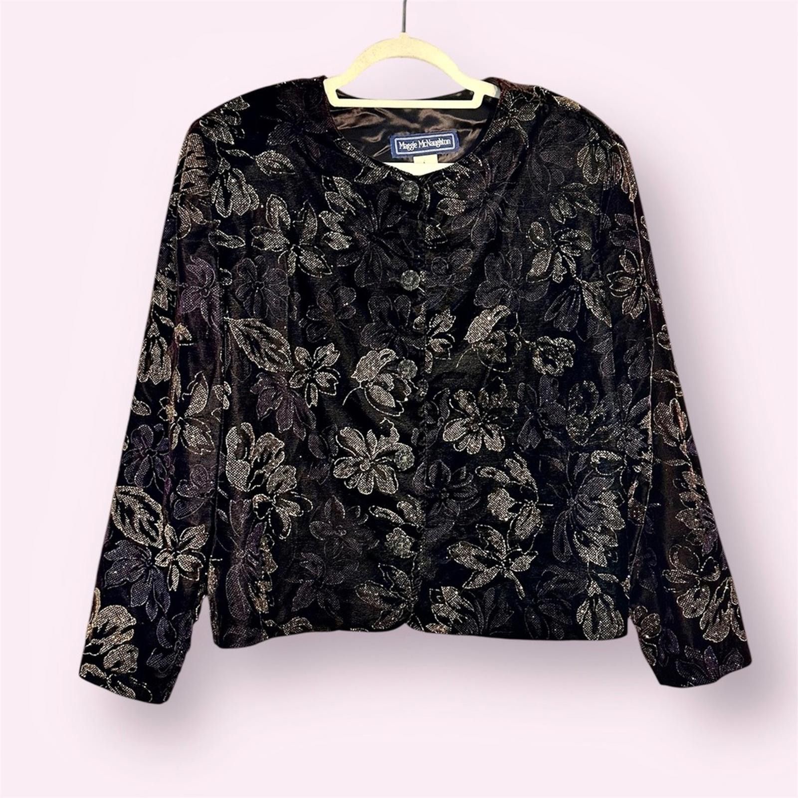 Designer Maggie Mcnaughton VINTAGE 90s Velvet Floral Jacket Size XXL / US 16-18 / IT 52-54 - 1 Thumbnail