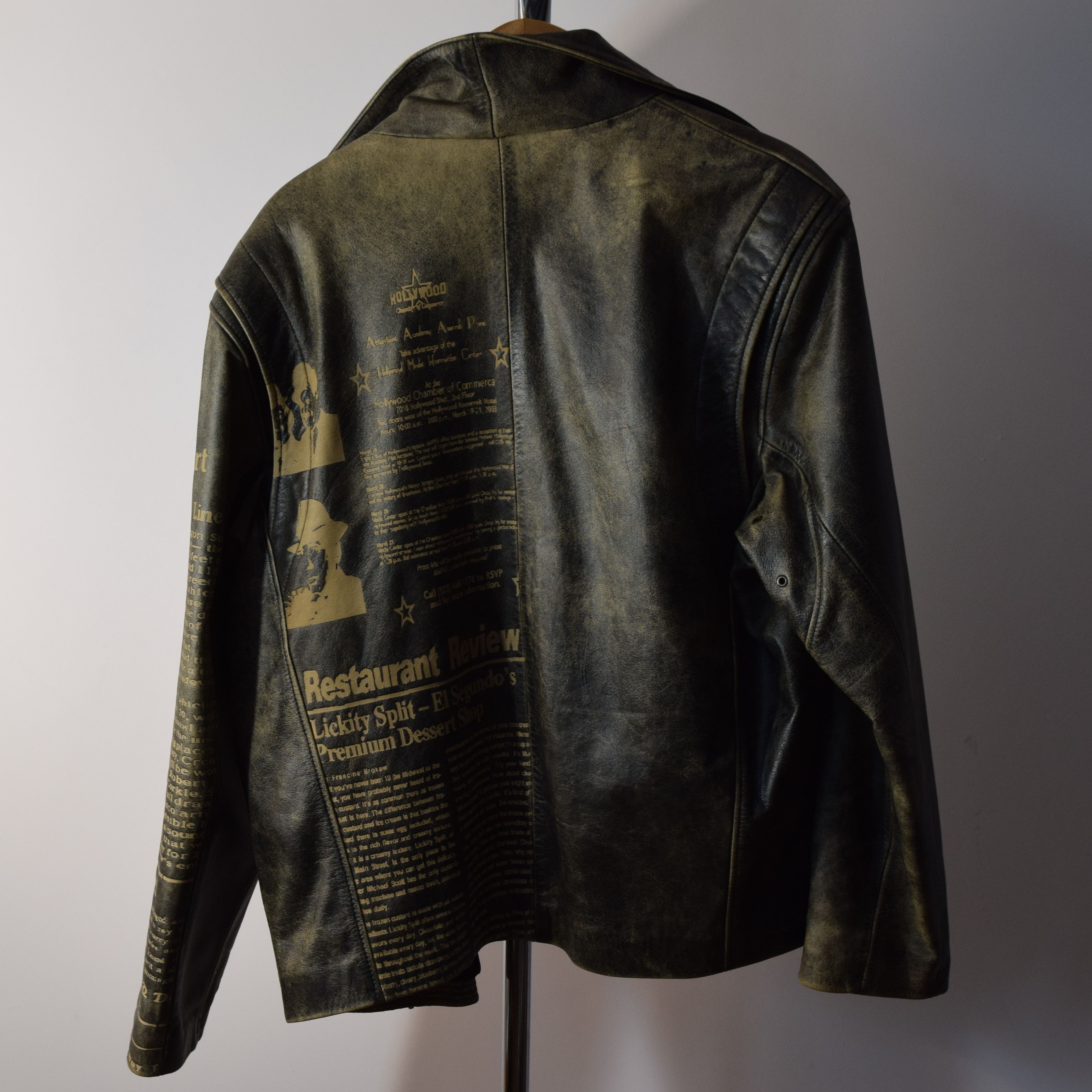 Planet Hollywood × Vintage Vintage 90s Hollywood Newspaper Leather Jacket Galliano Size US L / EU 52-54 / 3 - 3 Thumbnail