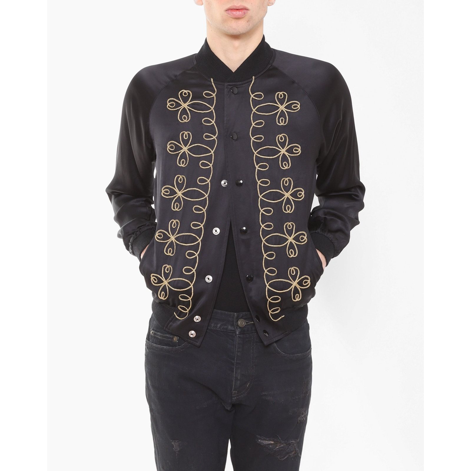 Saint Laurent Paris SS15 Napoleon Bomber in Black Satin Size US M / EU 48-50 / 2 - 7 Thumbnail