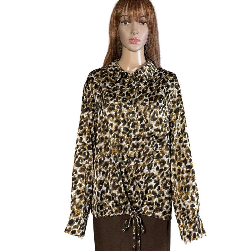Rebecca Minkoff New Rebecca Minkoff Animal Print Satin Long Sleeve Blouse S Size XXL / US 16-18 / IT 52-54 - 1 Thumbnail