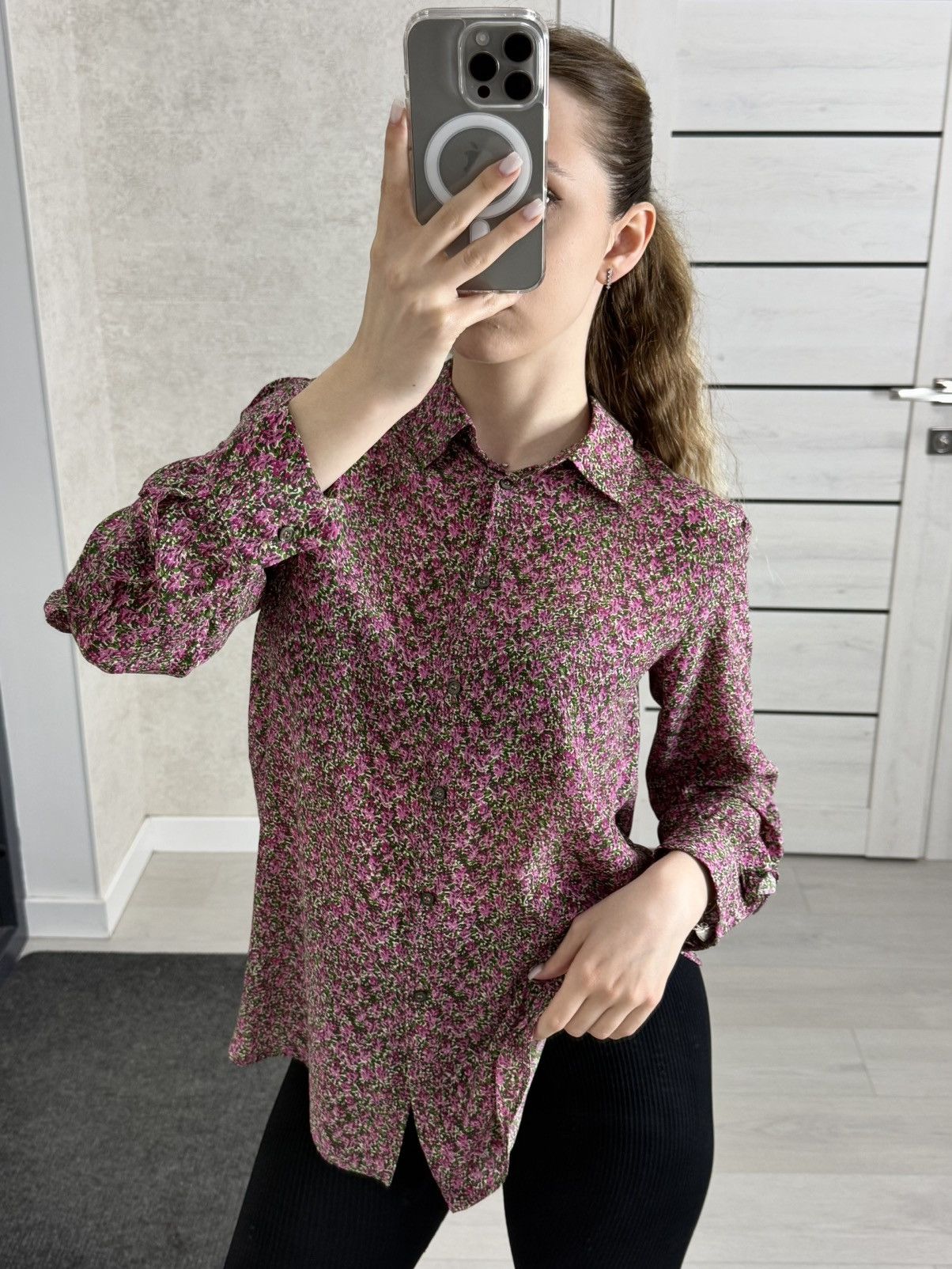 Max Mara Weekend Max Mara Silk Blouse Pink Floral Ruffle Sleeve Shirt Size M / US 6-8 / IT 42-44 - 18 Thumbnail