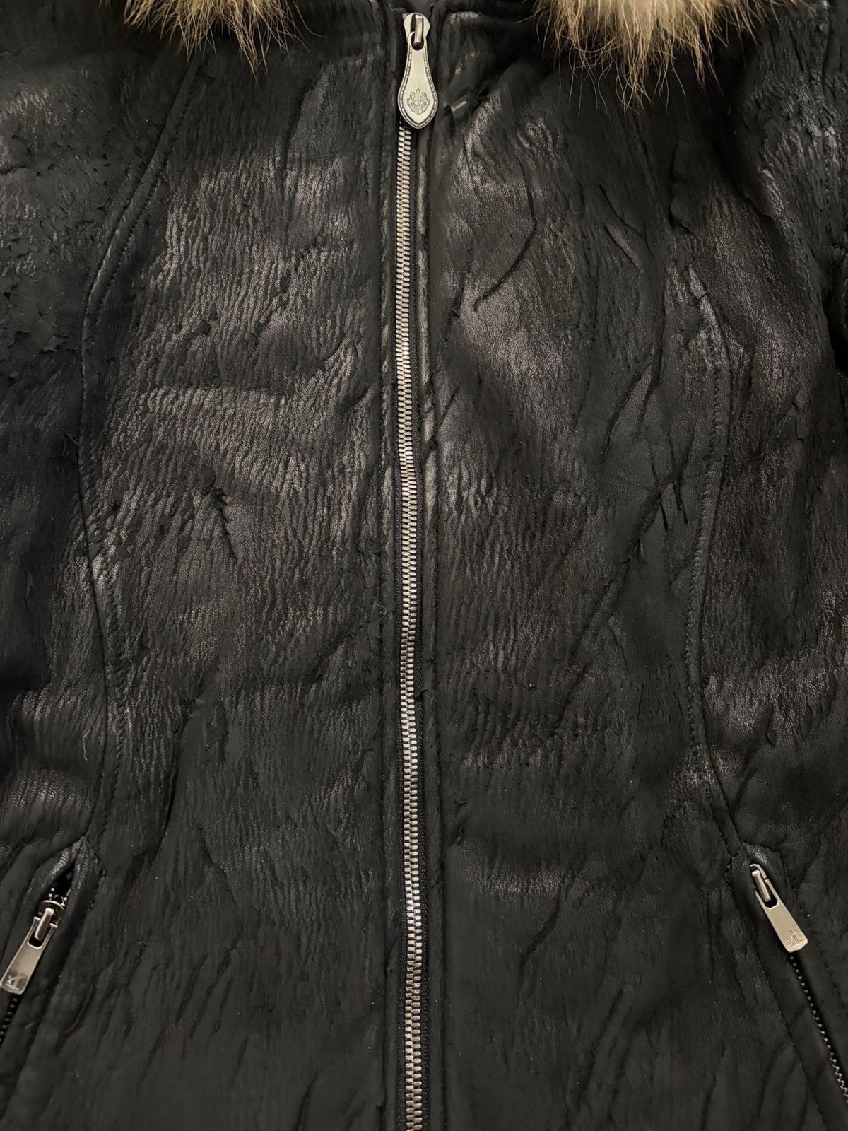 Obelisk Blistered Leather Fur Hood Jacket Size US L / EU 52-54 / 3 - 4 Thumbnail