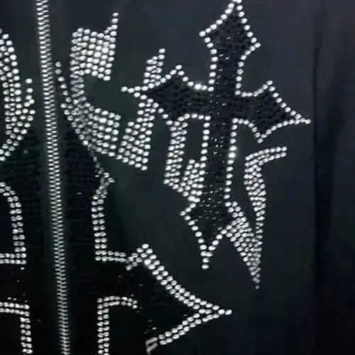 Japanese Brand Fashion Hoodie Rhinestones letter graphics Print Zip Hoodie Size ONE SIZE - 7 Thumbnail