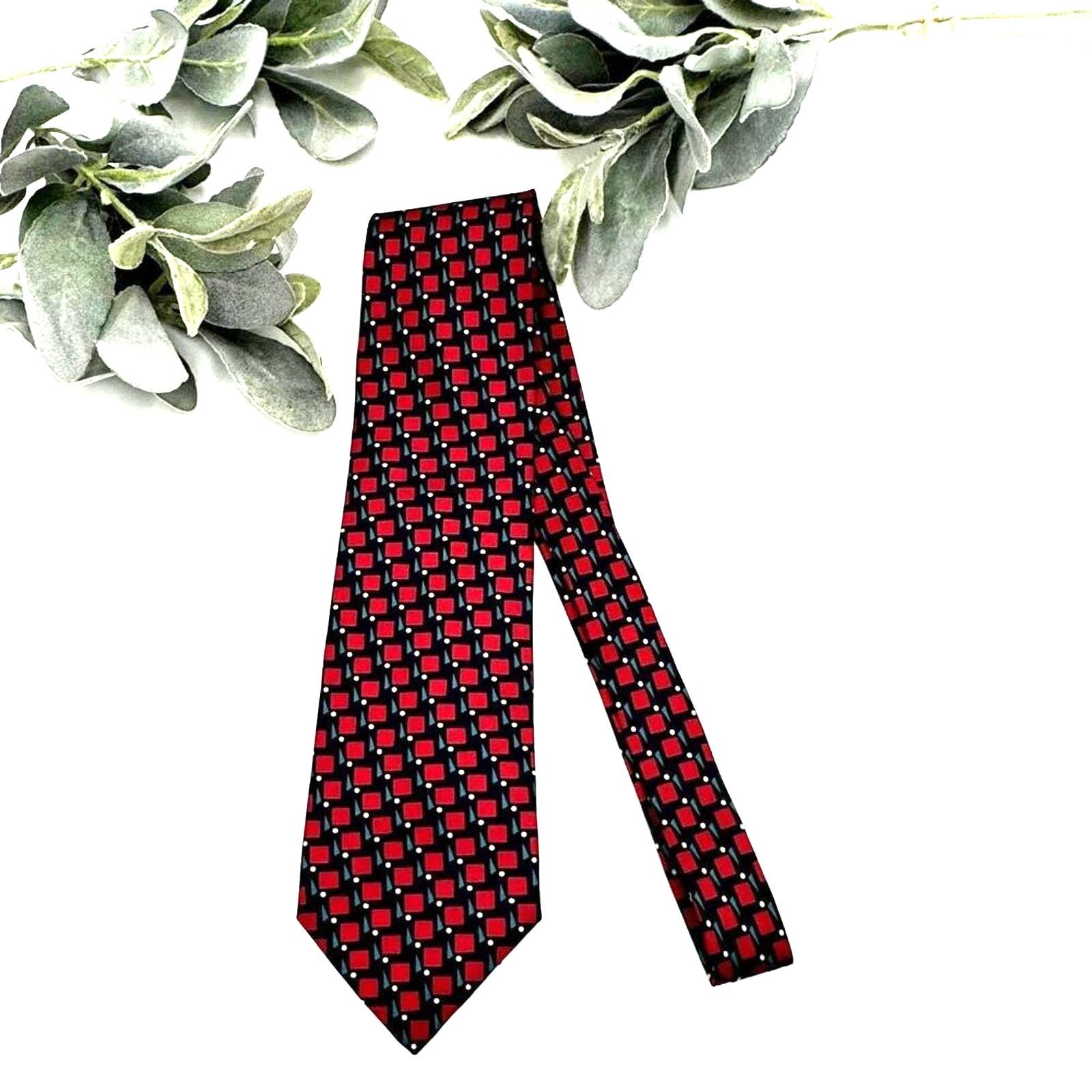 Christian Dior Monsieur Christian Dior Monsieur Silk Tie Navy Red Geometric Designer Size ONE SIZE - 3 Thumbnail