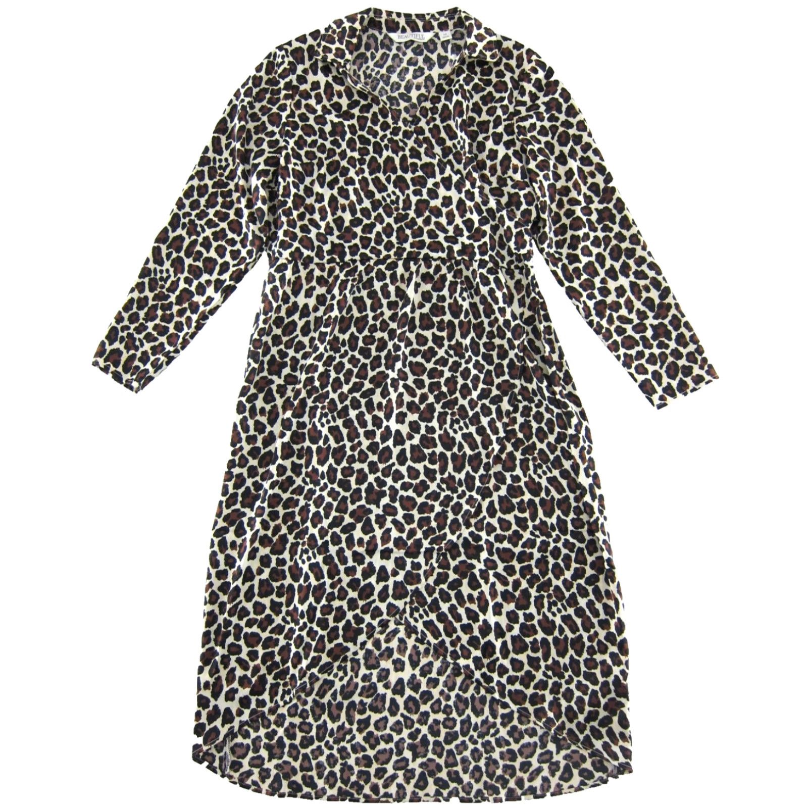 Vintage Beautiful Lawrence Zarian Dress Long Sleeve 14 Black Brown Ivory Leopard Cheetah Size XL / US 12-14 / IT 48-50 - 2 Thumbnail