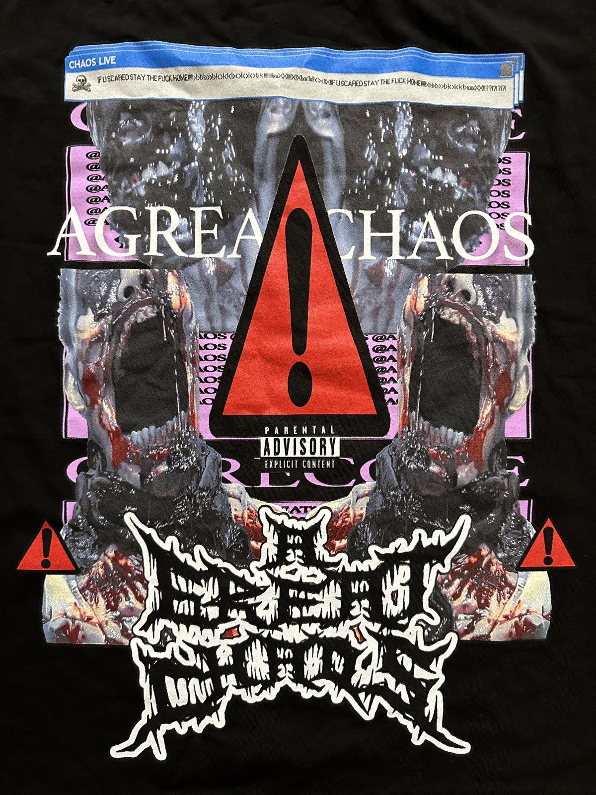 Actual Hate × Ken Carson × Playboi Carti Ken Carson ChaosTour ChaosLive “IFUSCAREDSTAYTFHOME” T-Shirt Size US M / EU 48-50 / 2 - 4 Thumbnail