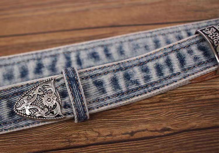 Japanese Brand × Vintage 47 Inch Vintage Pin Buckle Textured Design Denim Belt Size ONE SIZE - 3 Thumbnail