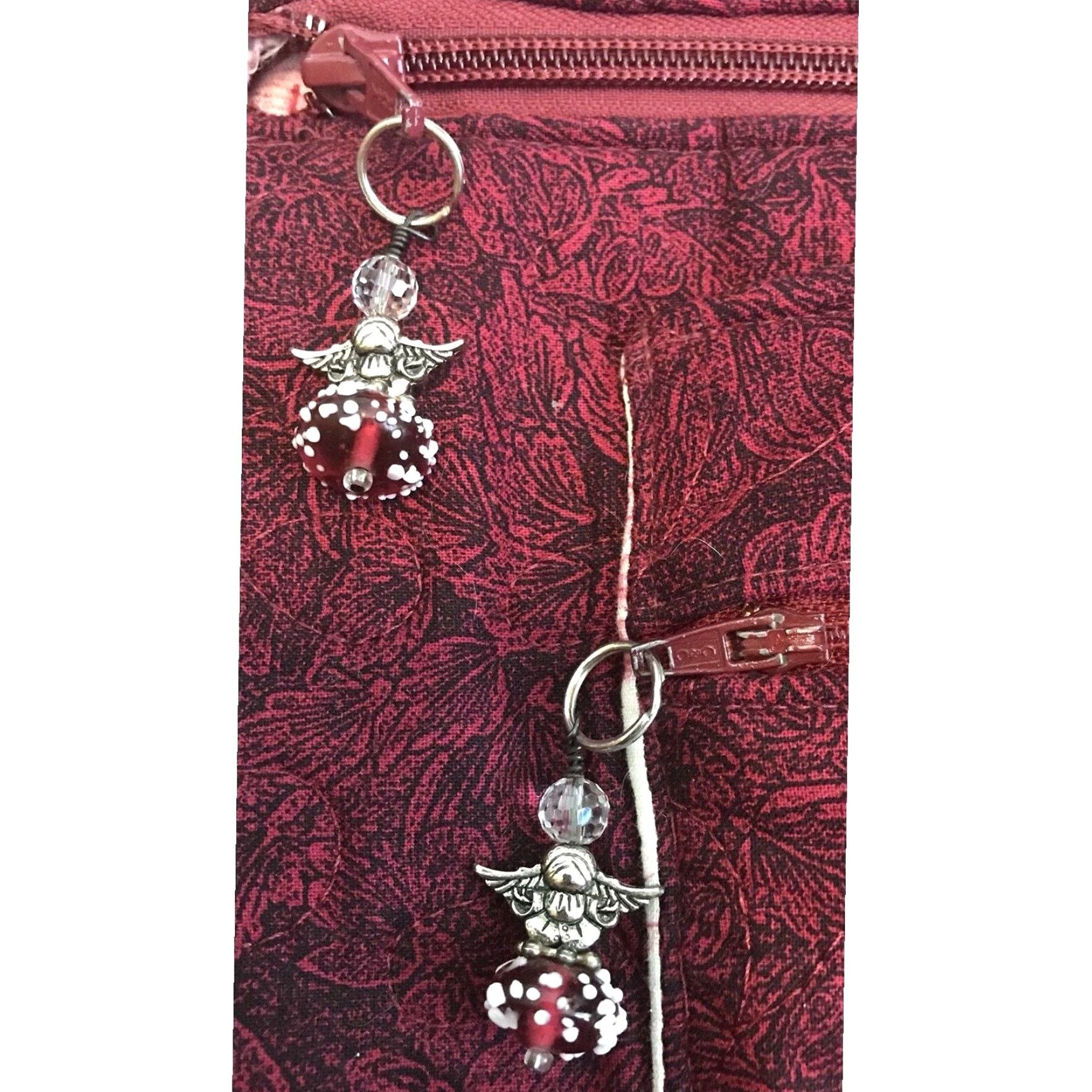 Vintage Lamar Bags by Lauren Backpack Women Burgundy Leaf Pattern Cotton Zipper Pockets Adjustable Straps 12"h x 14"l x 3"d Size ONE SIZE - 6 Thumbnail