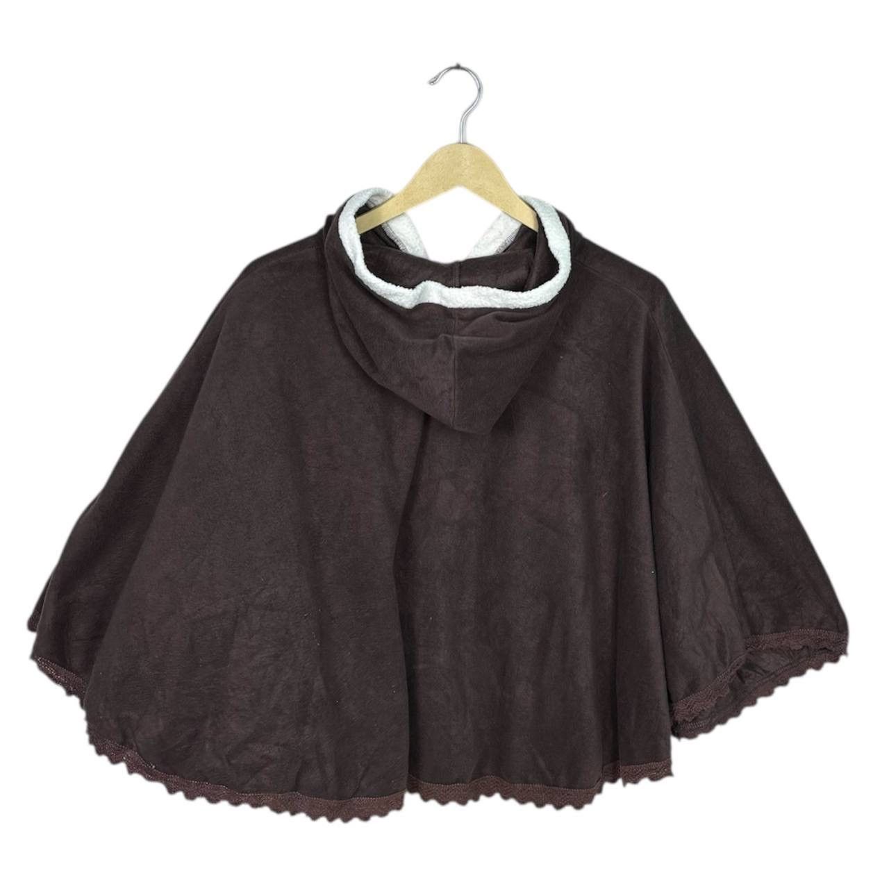 Japanese Brand THREE UP Brown Faux Shearling Hooded Cape Poncho Y2K Size US M / EU 48-50 / 2 - 2 Thumbnail