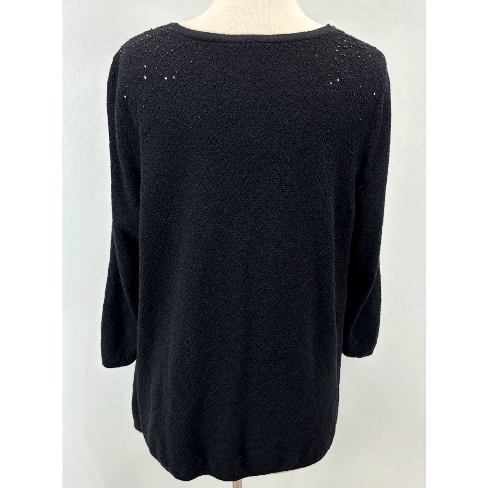 Eileen Fisher Eileen Fisher Sweater Women 1X Black Merino Wool Cowl Neck Beaded Knit Pullover Party Size XL / US 12-14 / IT 48-50 - 3 Thumbnail