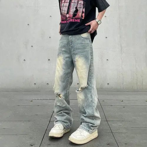 Japanese Brand Streetwear Ripped Baggy Jeans Men Size US 33 - 2 Thumbnail