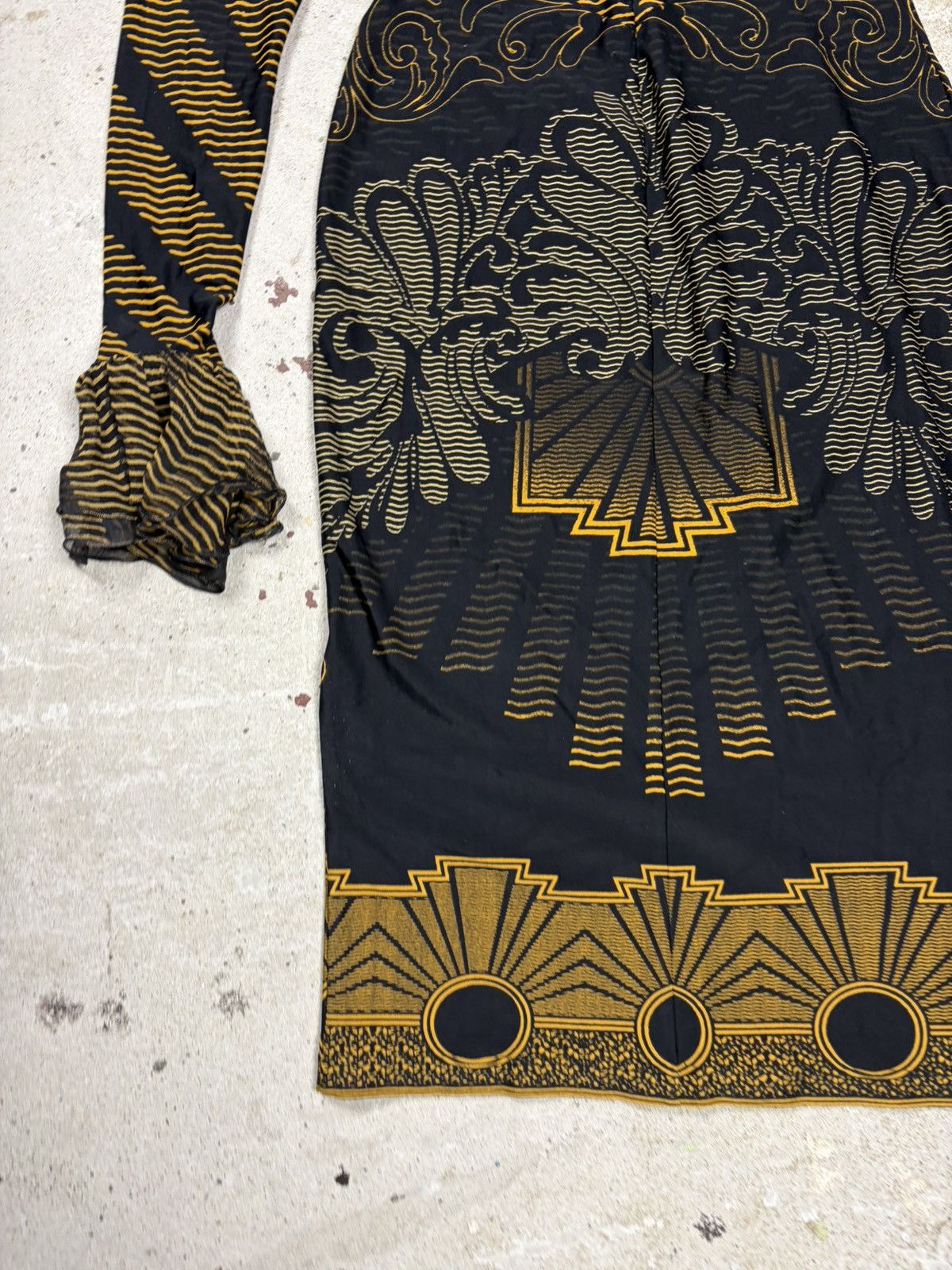 Roberto Cavalli Roberto Cavalli 2007 Gold & Black Printed Ruched Dress Size XS / US 0-2 / IT 36-38 - 13 Thumbnail