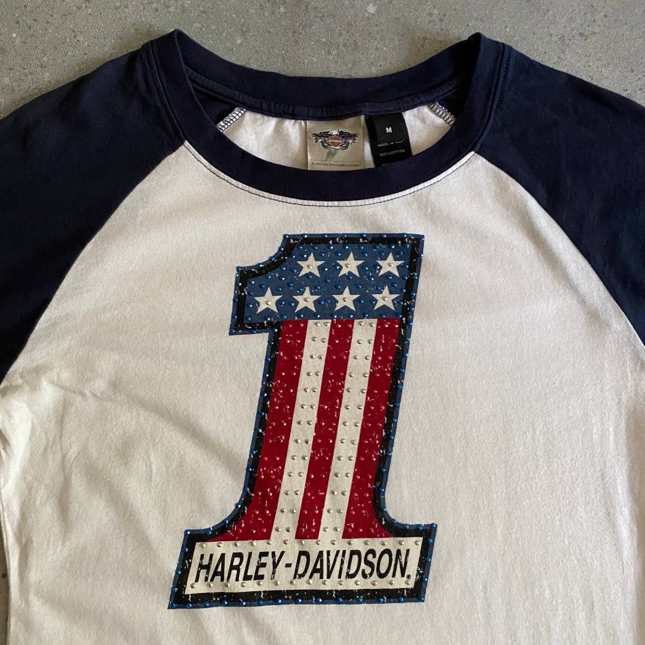 Harley Davidson × Vintage Y2K Harley Davidson Rhinestones Logo Vintage Top Size M / US 6-8 / IT 42-44 - 1 Thumbnail