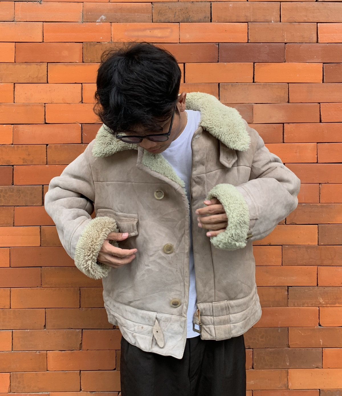 image of Gucci Leather Shearling Fur Heavy Jacket in Light Pink, Men's (Size Medium)