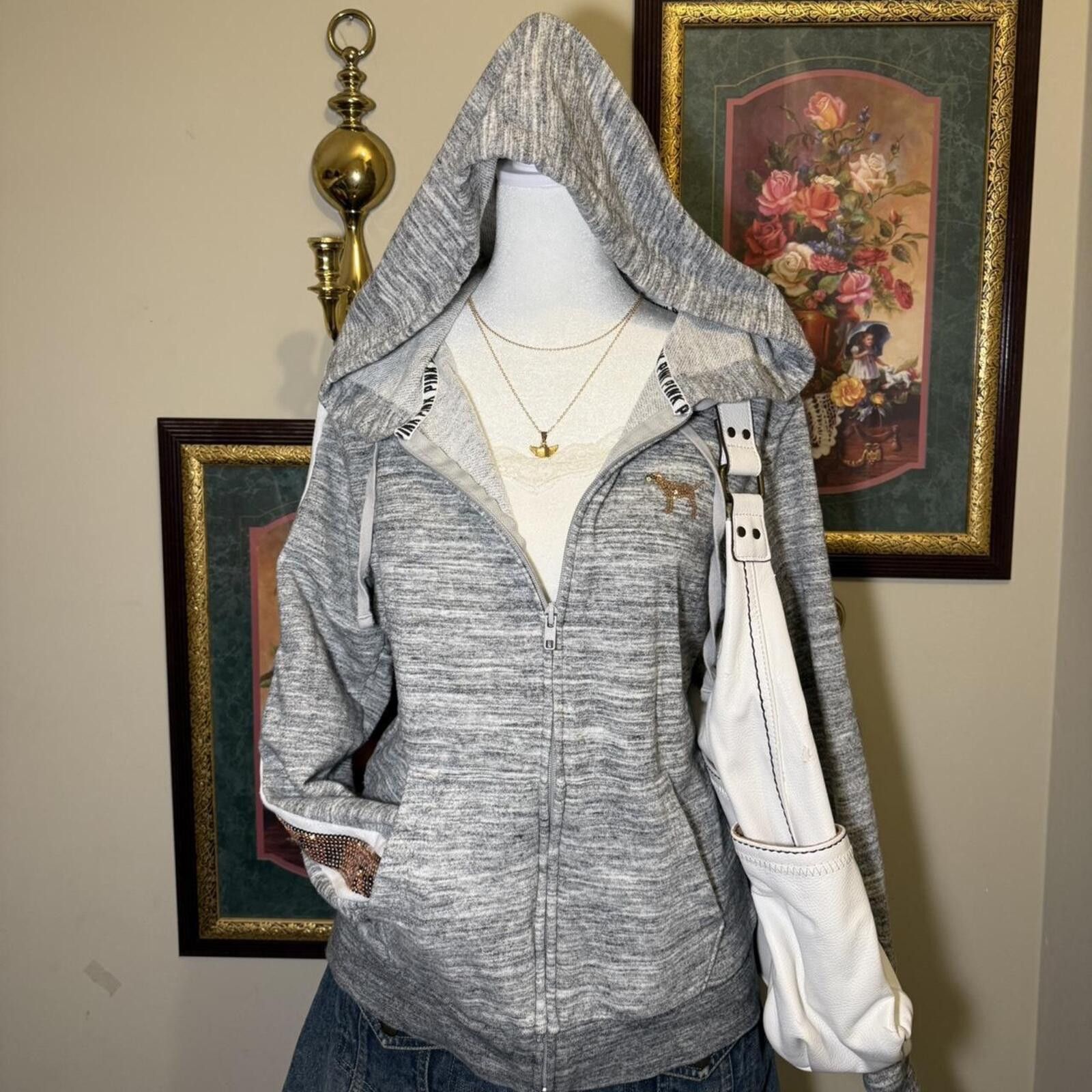 Pink Y2K Victoria’s Secret Gray Zip-Up Hoodie Size L / US 10 / IT 46 - 1 Thumbnail