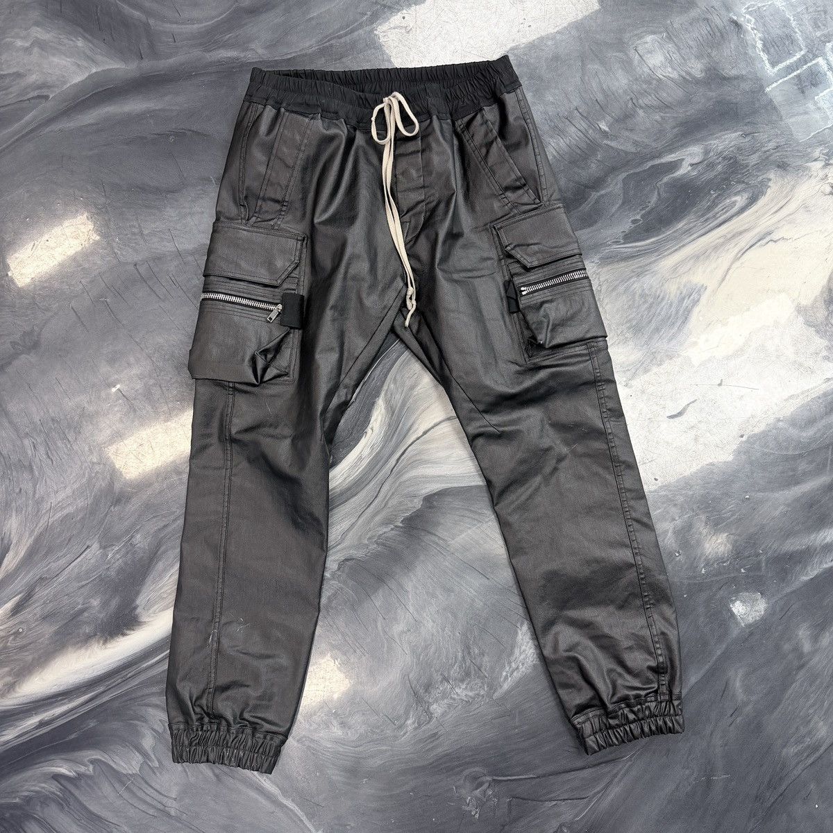 Rick Owens Rick Owens Mastodon Waxed Drawstring Cargo Pants Size US 33 - 1 Thumbnail