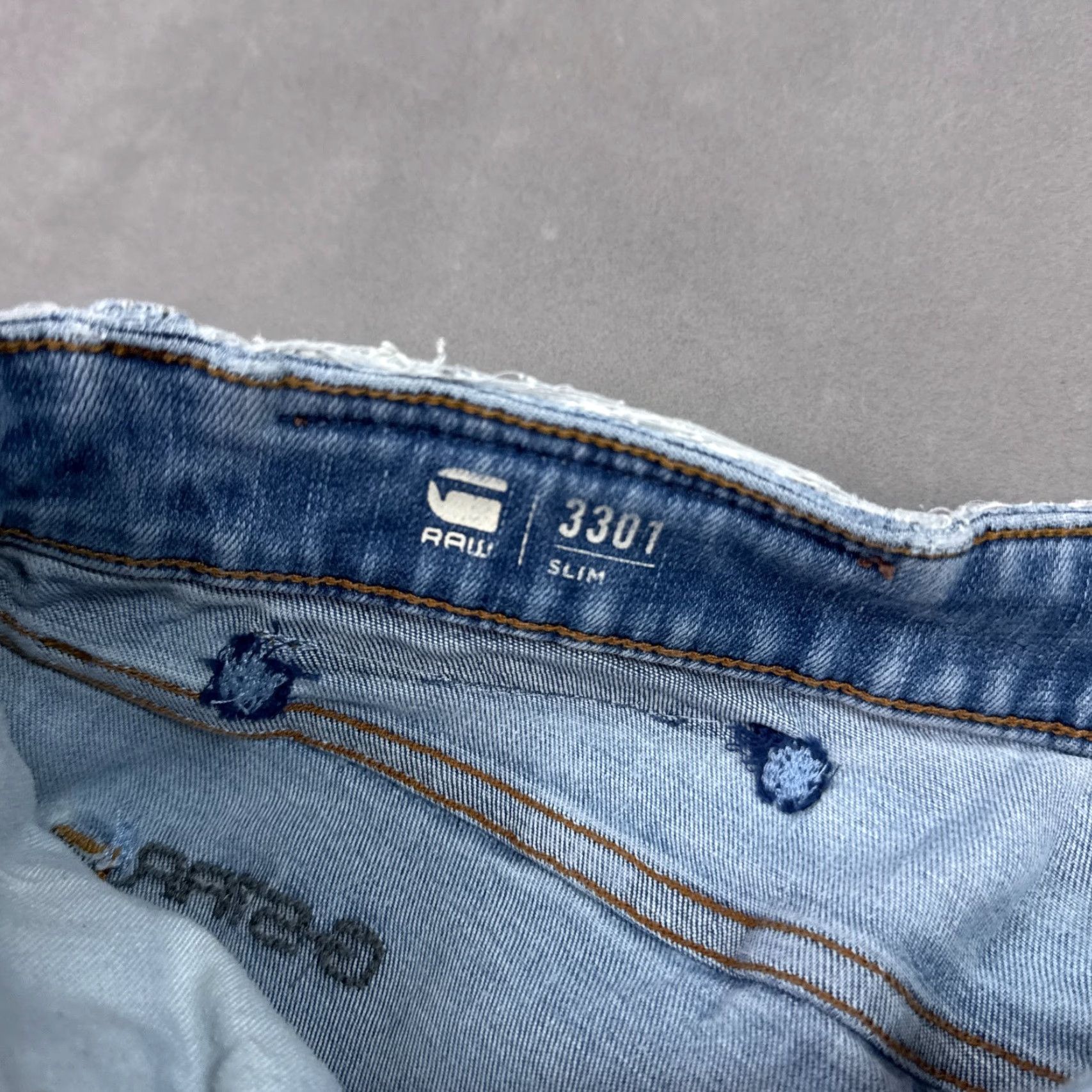 G-Star G Star Raw Jeans Mens 30x32 Blue 3301 Relaxed Button Fly Faded Pants Repaired Jeans Size US 30 / EU 46 - 5 Thumbnail