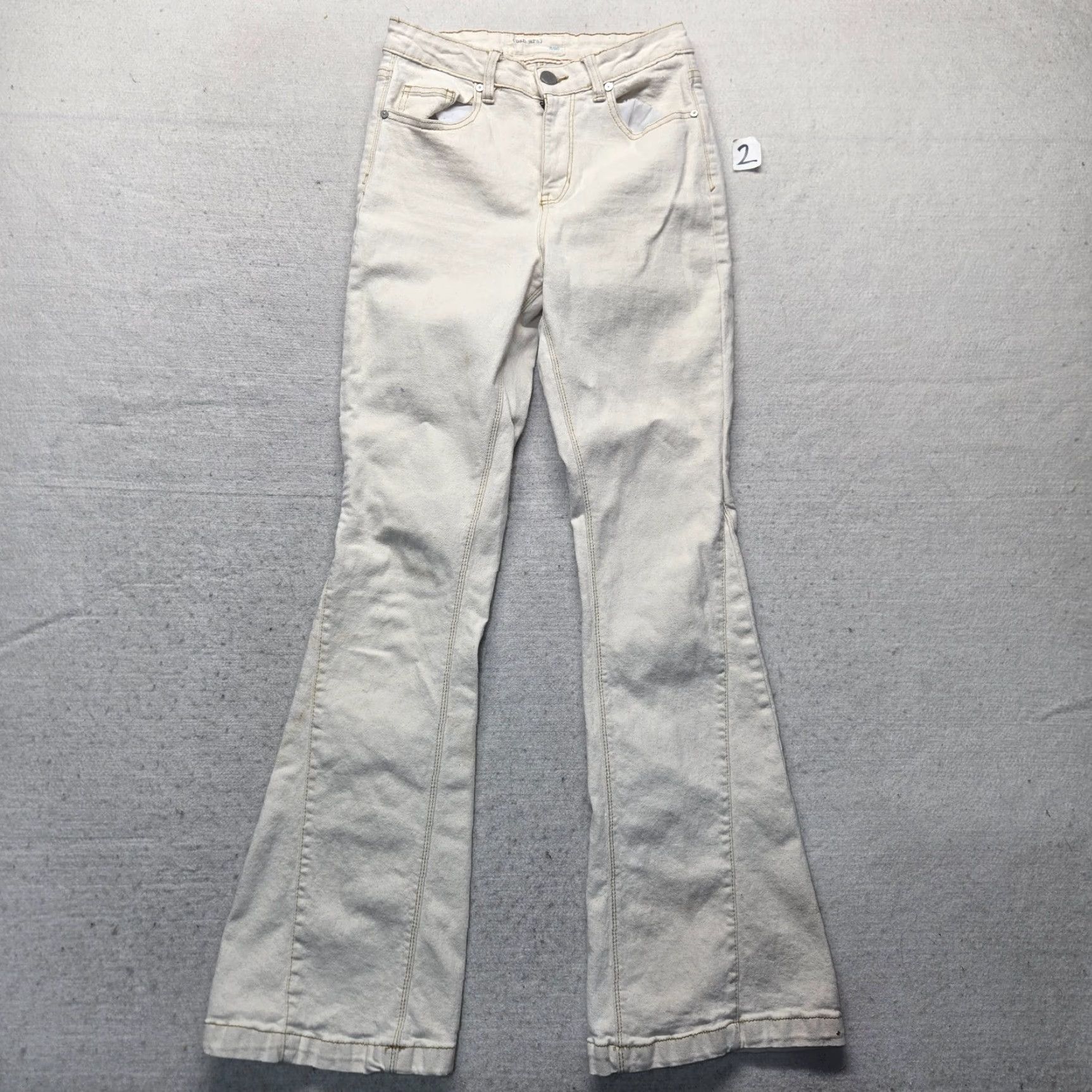 Denime Ban.Jara Denim Jeans Women's Flared 5-Pocket Mid Rise Light Wash Beige 31in Inseam Regular Size 5/26 Pants Womens Jeans Clothing Size 27" / US 4 / IT 40 - 2 Thumbnail