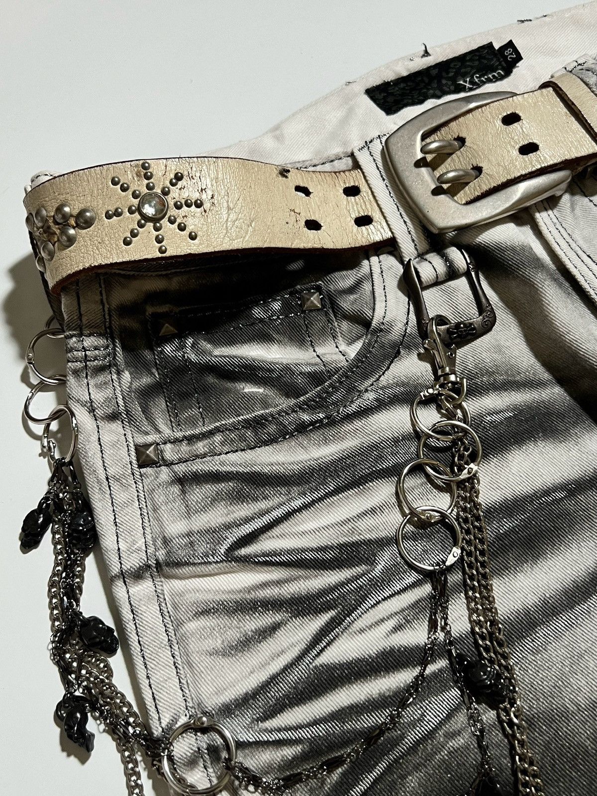 Japanese Brand Xfrm Silver Glitter Waxed Bootcut Jeans Y2K Japanese Brand Size US 31 - 8 Thumbnail