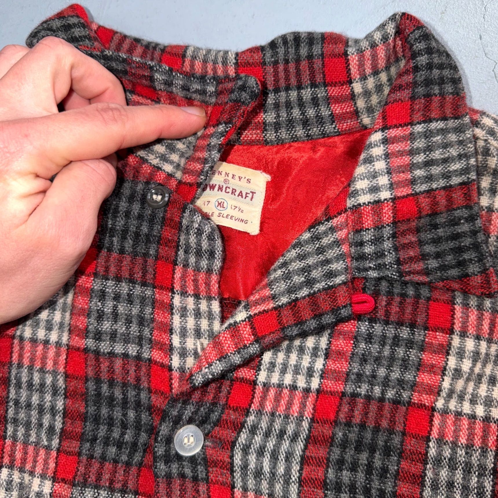 JCPenney VTG Penneys Shirt Red Plaid Wool Button Up Collared Rockabilly 1950s 60s 50s Mens XL Size US XL / EU 56 / 4 - 7 Thumbnail