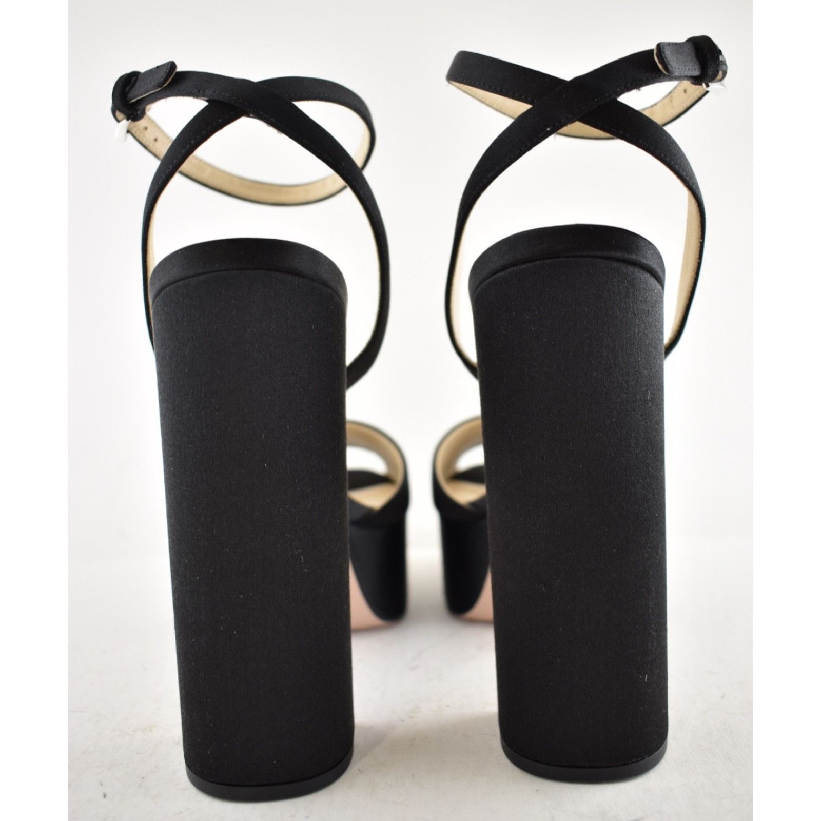 Prada Prada 135mm Black Satin Logo Platform Sandal Ankle Strap Size US 10 / IT 40 - 13 Thumbnail