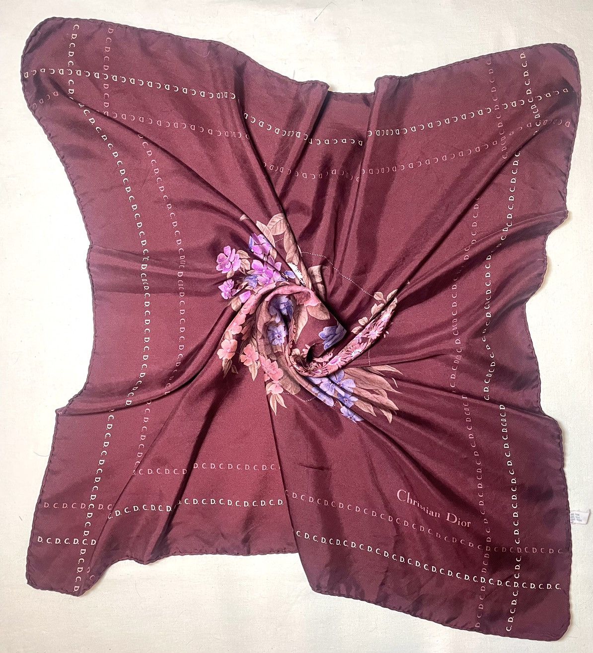 SikSilk × Vintage Christian Dior logo floral dark red scarf Size ONE SIZE - 2 Thumbnail
