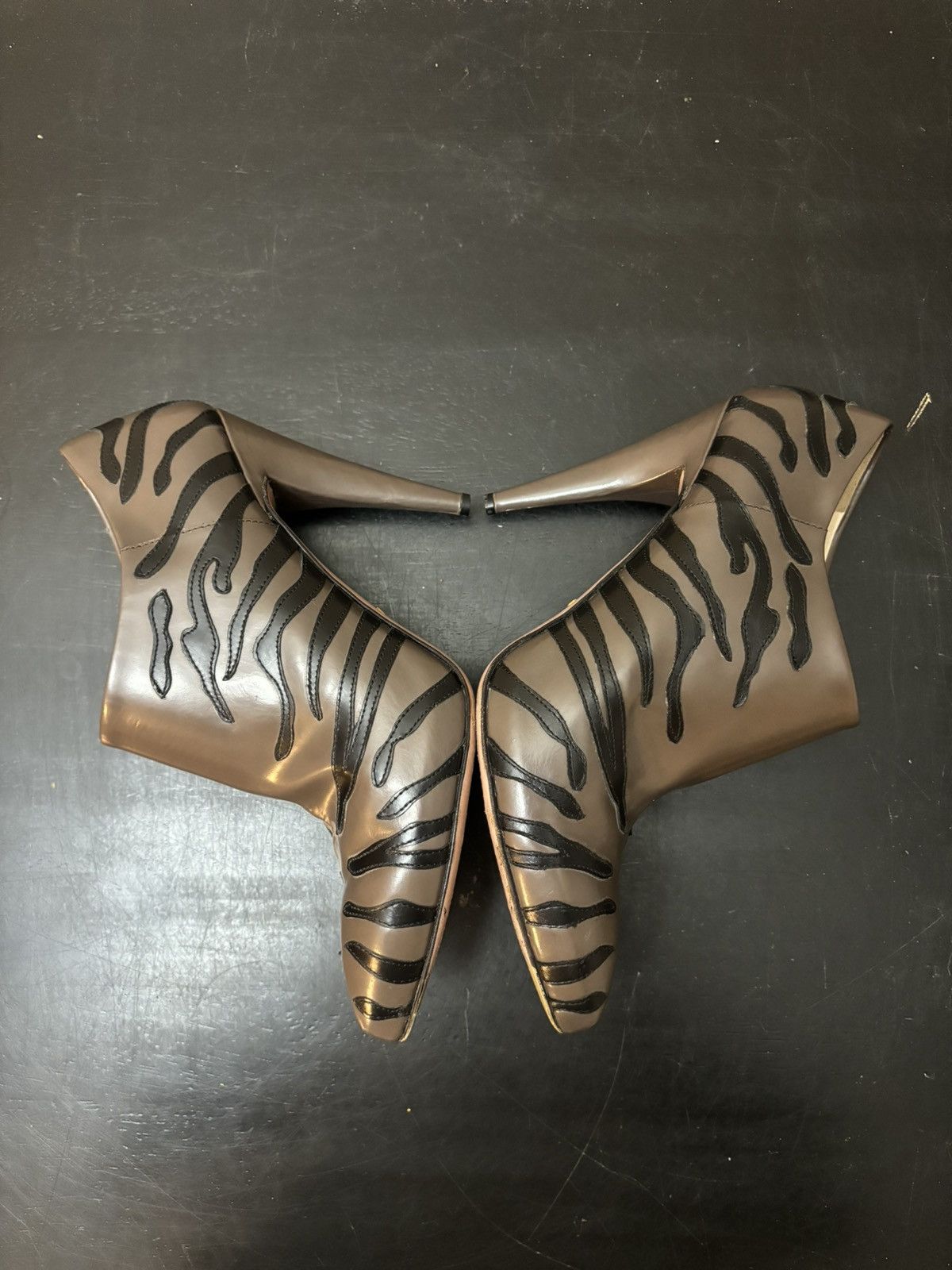 Prada Prada Leather Tiger Stripe Heeled Booties Brown Black Size US 7.5 / IT 37.5 - 4 Thumbnail