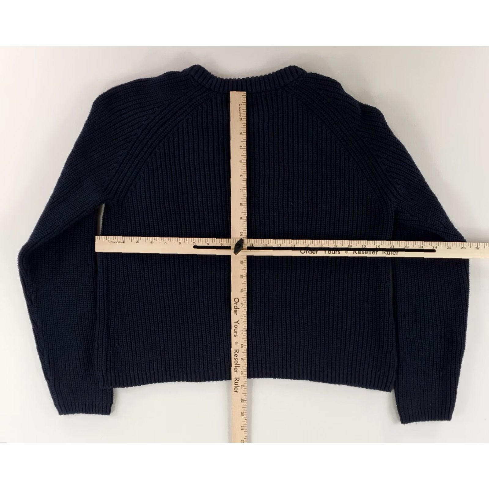 Quince Quince Sweater Cropped Heavy Cotton Knit Long Sleeve Blue Womens L Pullover Size L / US 10 / IT 46 - 7 Thumbnail