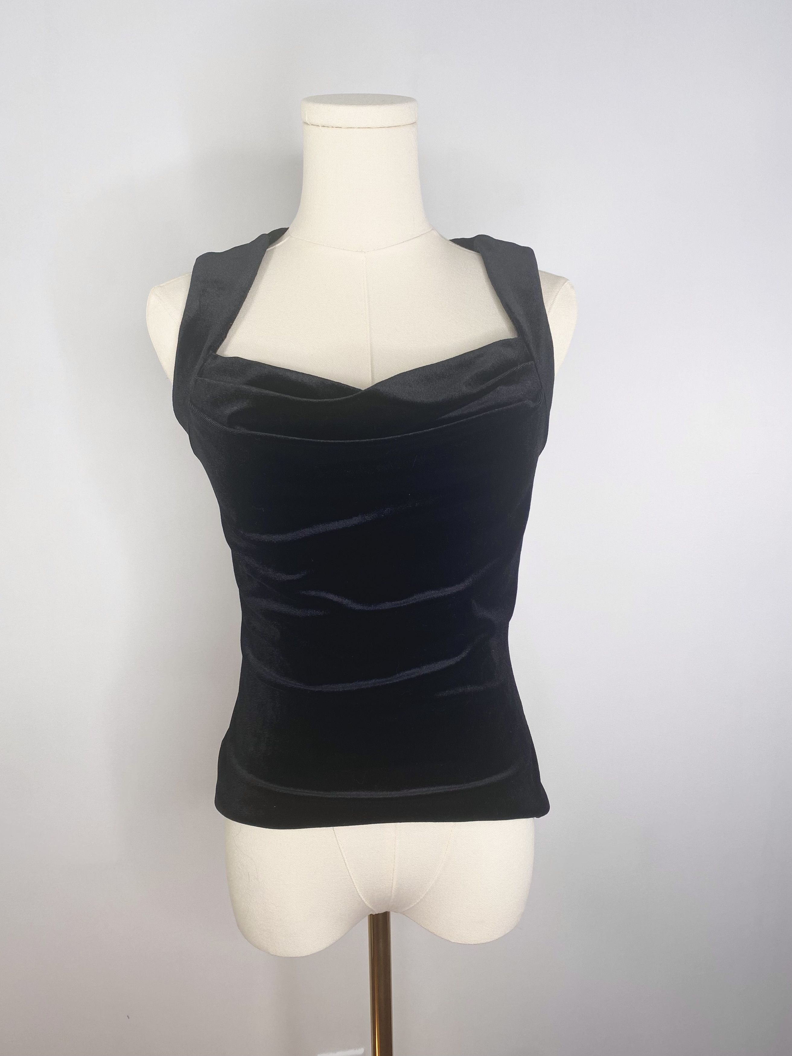 Vintage Black Velvet Sleeveless Camisole Shirt - Laura Size S / US 4 / IT 40 - 3 Thumbnail