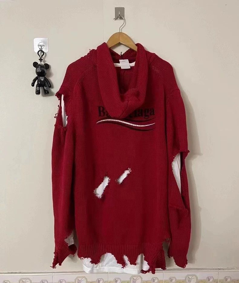 Balenciaga Balenciaga Red Distressed Sweater - dmc Size US S / EU 44-46 / 1 - 1 Thumbnail