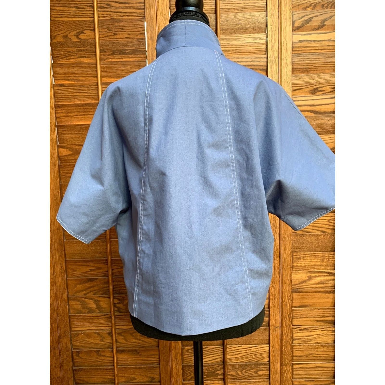 Vintage Doncaster Collection Womens Full Zip Cropped Jacket Mock Neck Short Sleeve Blue Size 6 Size 28" / US 6 / IT 42 - 3 Thumbnail