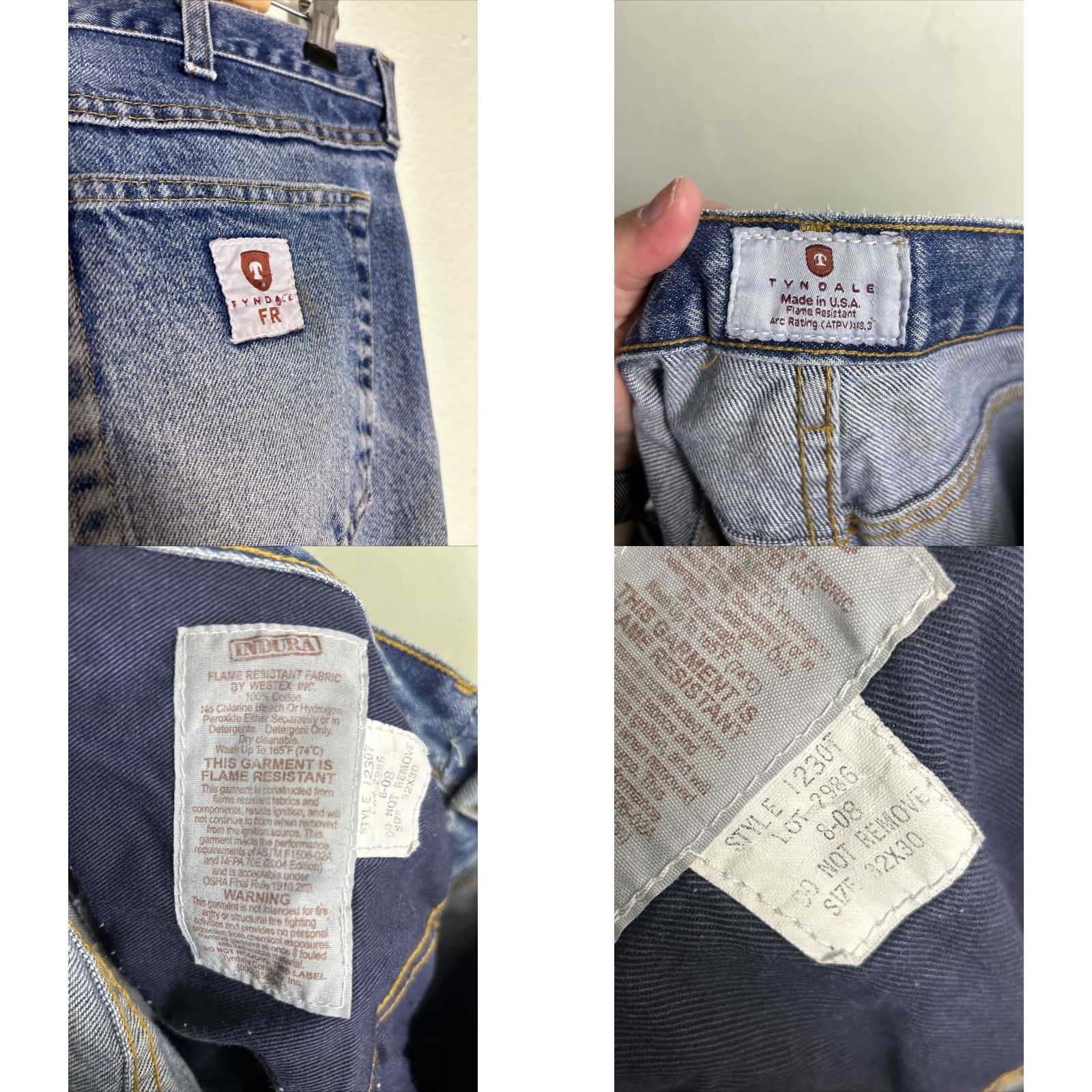Vintage Tyndale Jeans Men's 32x29 Relaxed Regular Fire Resistant Medium Wash Distressed Blue Straight Jeans Size US 32 / EU 48 - 10 Thumbnail