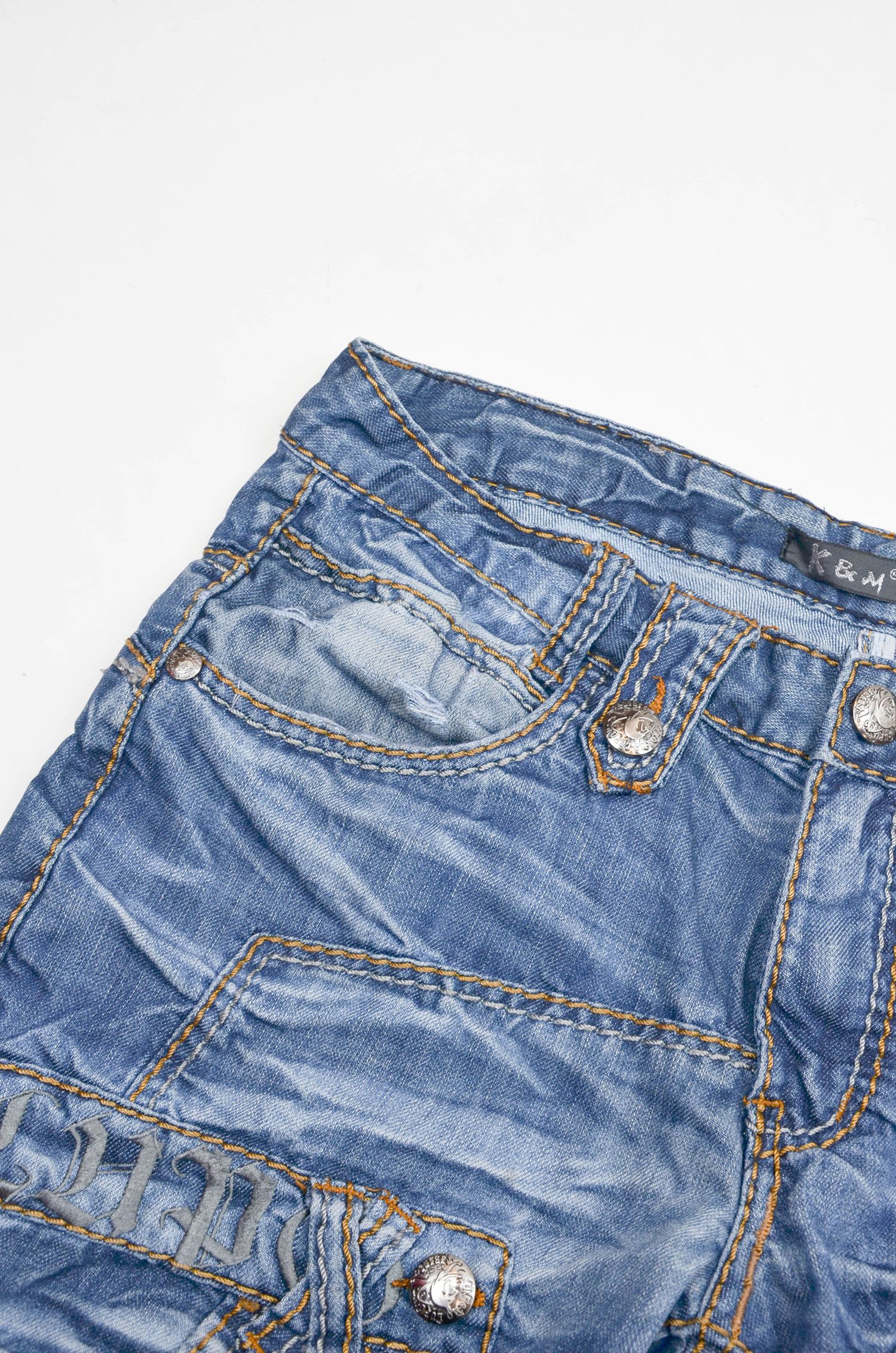 Japanese Brand Kosmo Lupo Y2K Distressed Panel Denim Jeans - Size 32 Size US 32 / EU 48 - 4 Thumbnail