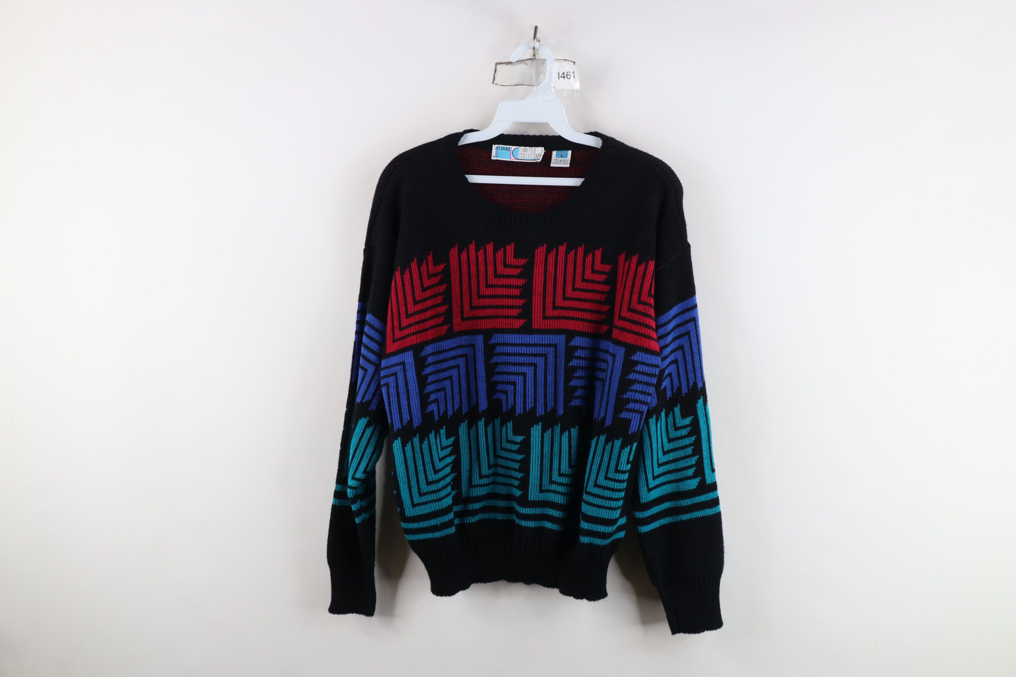 Vintage Vintage 80s 90s Streetwear Geometric Knit Crewneck Sweater Size L / US 10 / IT 46 - 1 Thumbnail