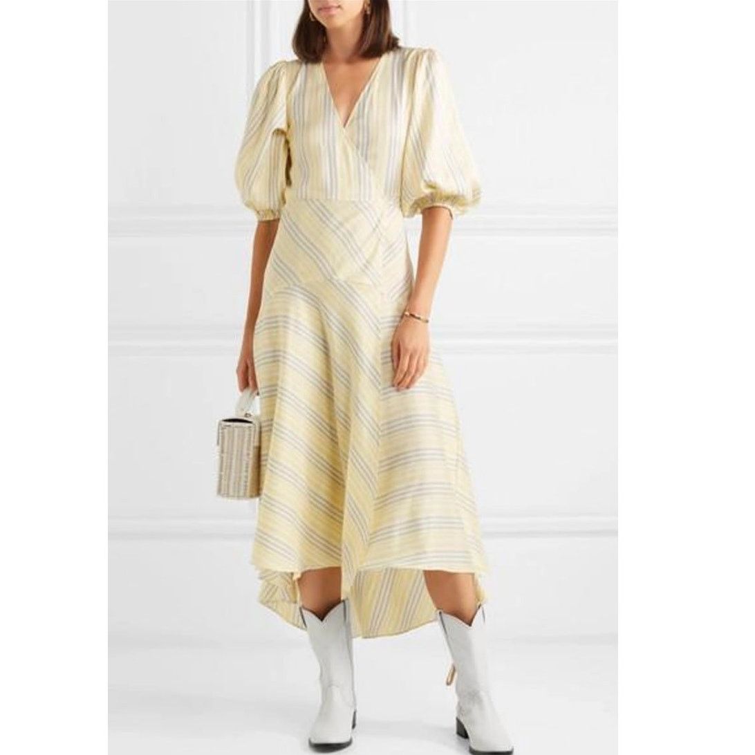 Ganni Ganni Bergamot silk wrap dress yellow stripe size 38 / US 6 Size M / US 6-8 / IT 42-44 - 16 Thumbnail