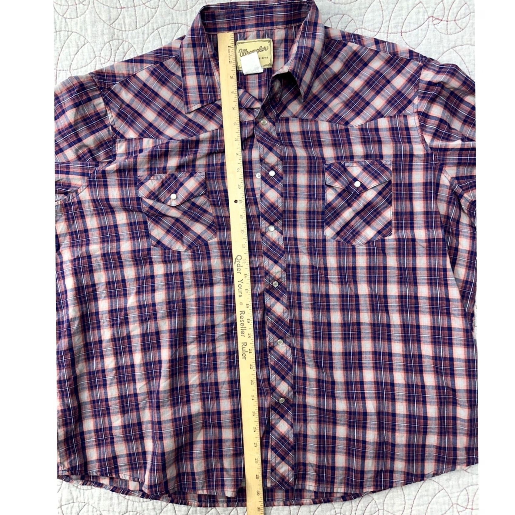 Wrangler VINTAGE Wrangler Western Shirt Blue Orange Plaid Pearl Snap / Men's 3XL Size US XXL / EU 58 / 5 - 5 Thumbnail